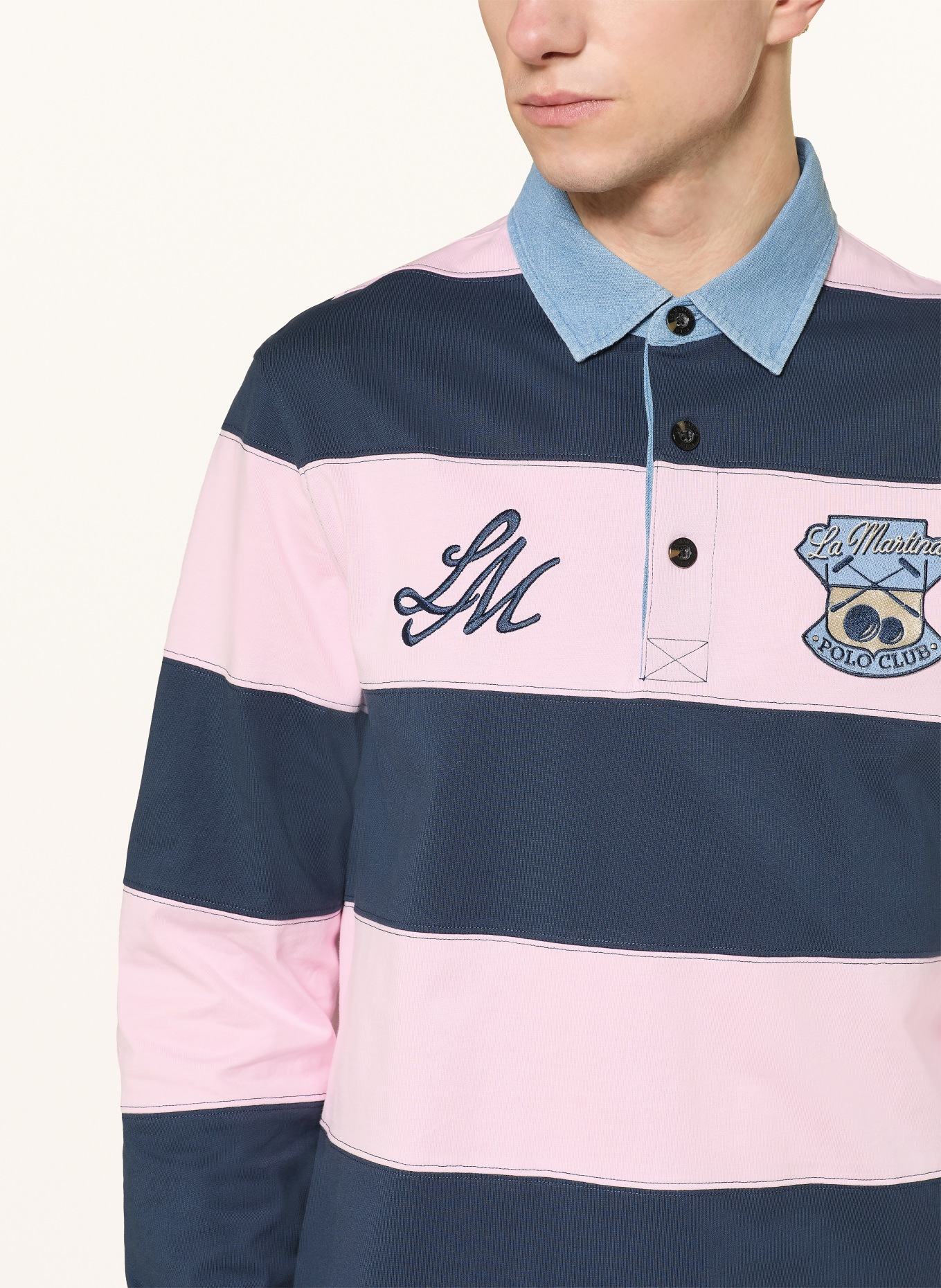 LA MARTINA rugbyové tričko: TMAVĚ MODRÁ / RŮŽOVÁ / TMAVĚ MODRÁ