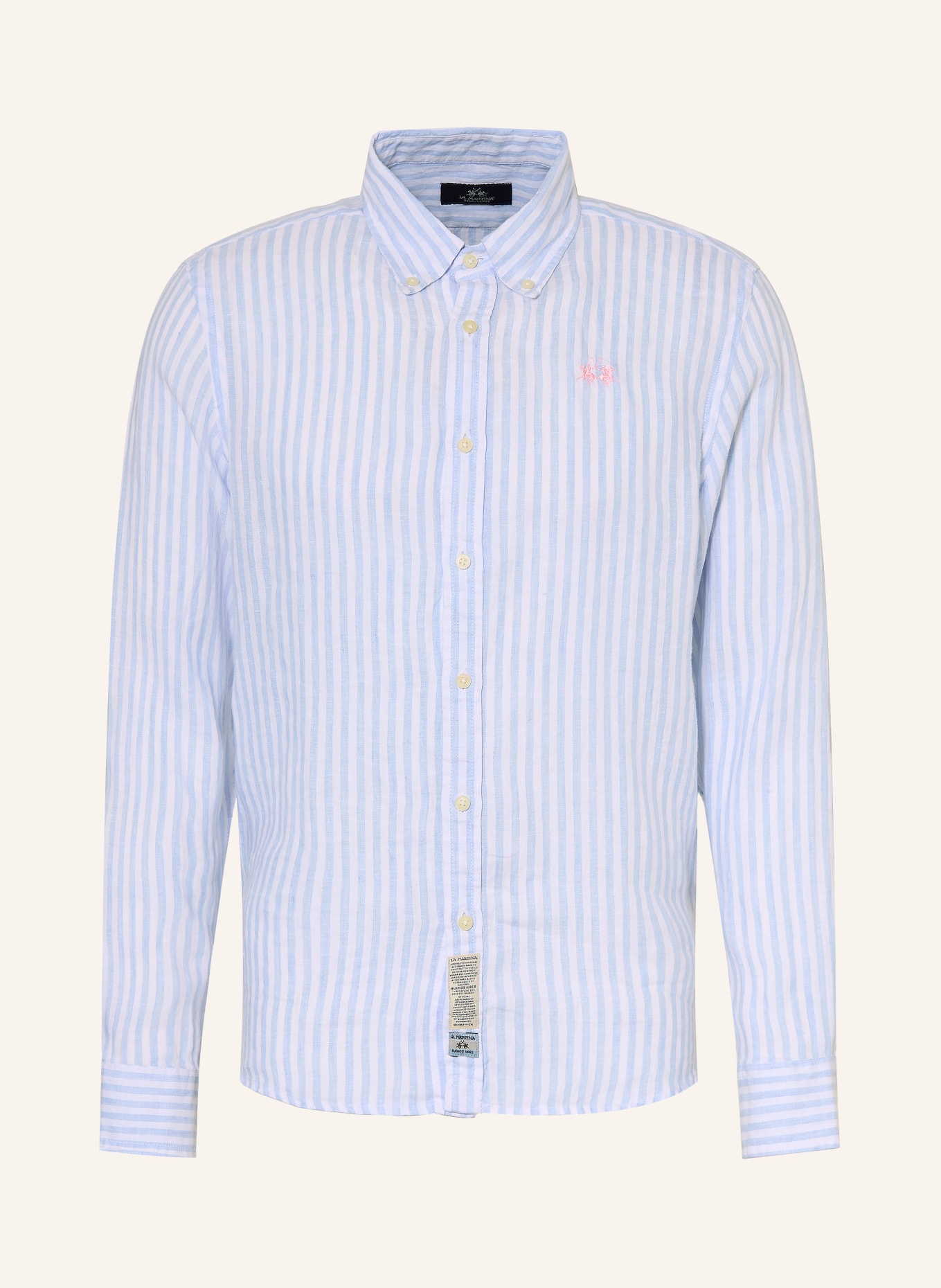 LA MARTINA Chemise en lin coupe classique: BLEU CLAIR / BLANC
