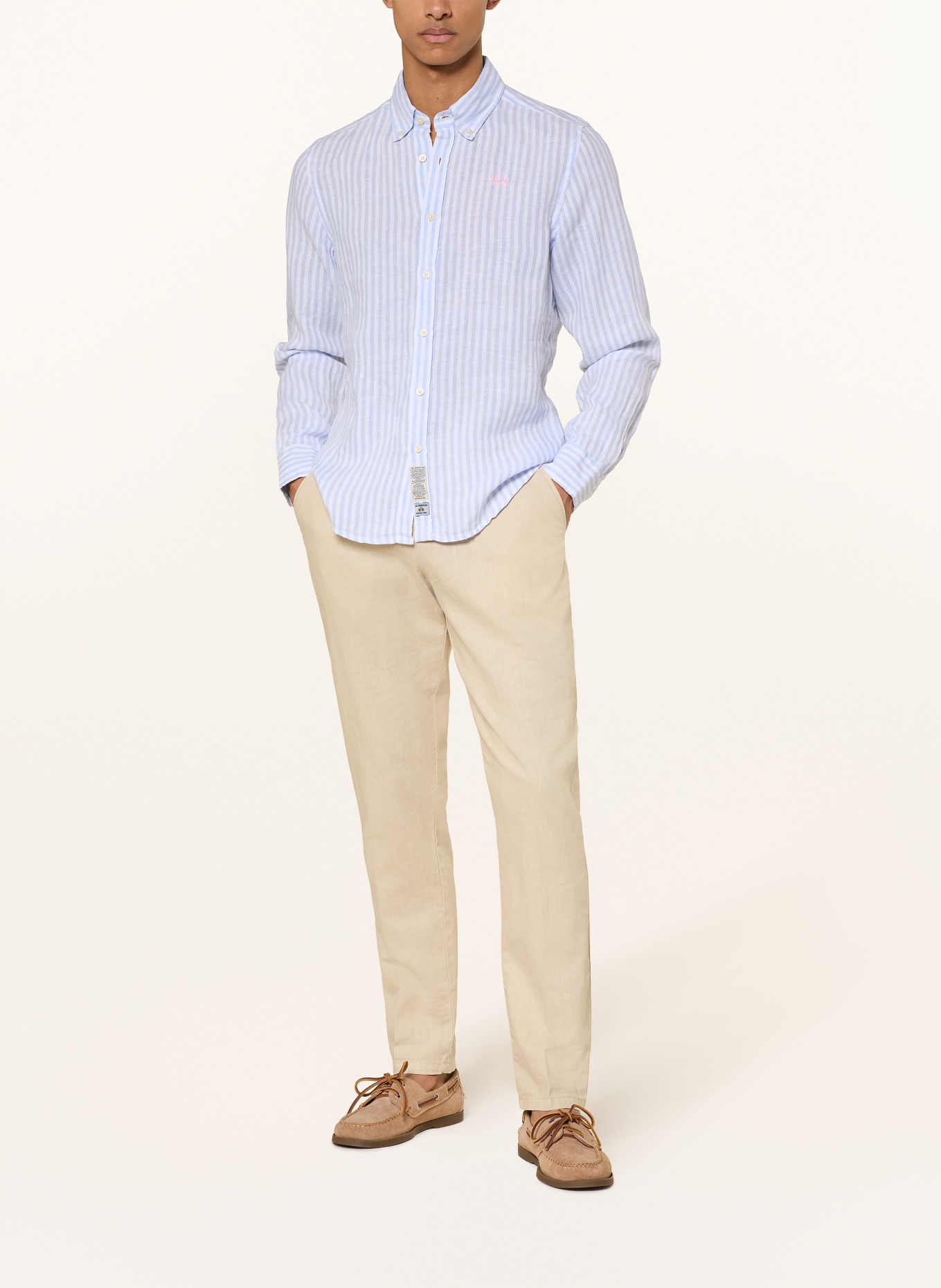 LA MARTINA Chemise en lin coupe classique: BLEU CLAIR / BLANC