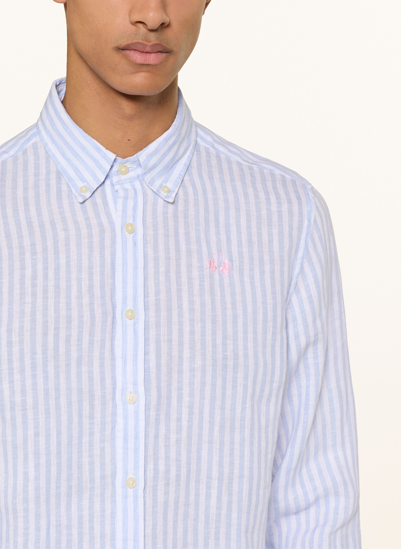 LA MARTINA Chemise en lin coupe classique: BLEU CLAIR / BLANC