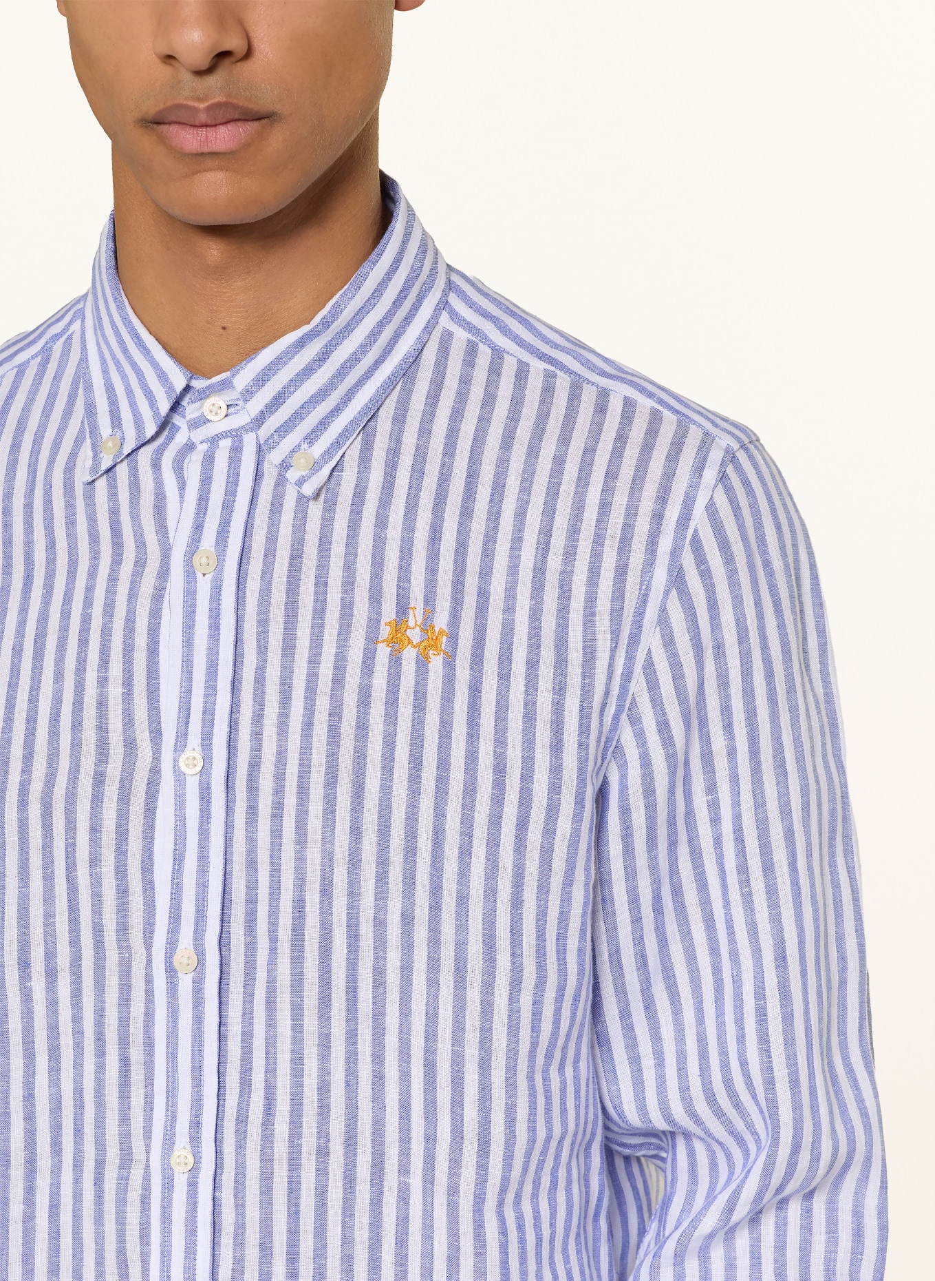 LA MARTINA Leinenhemd Regular Fit: BLAU / WEISS