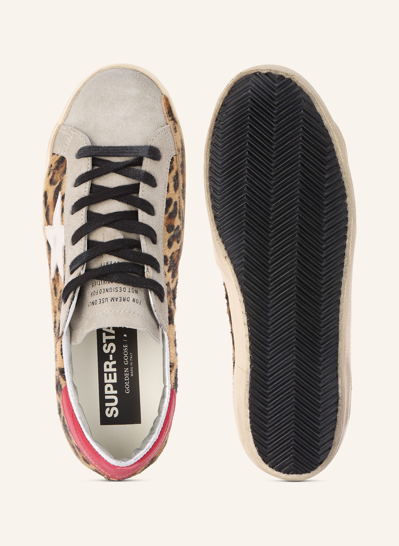 GOLDEN GOOSE Sneaker SUPER-STAR: GRAU / CAMEL / DUNKELROT