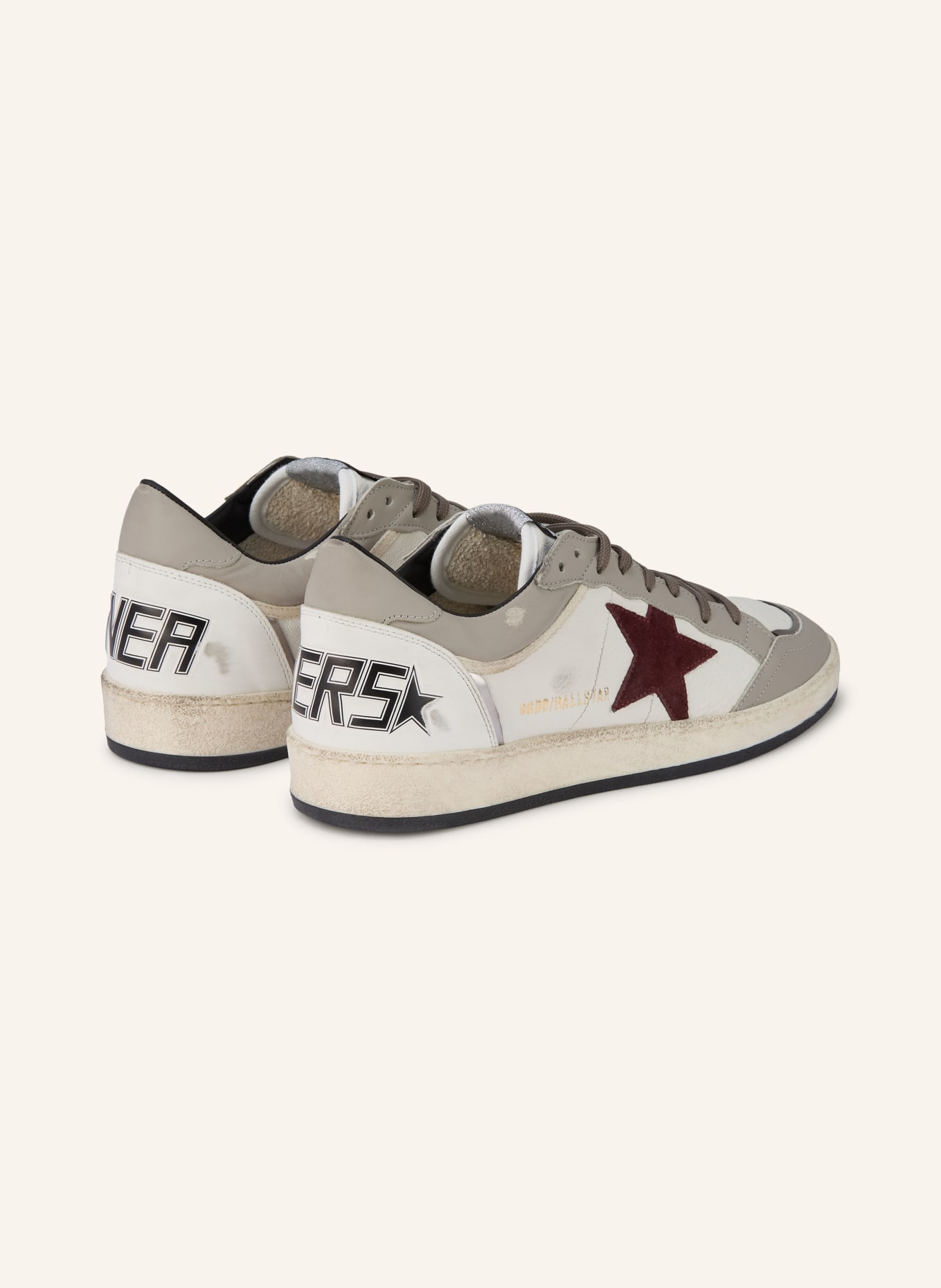 GOLDEN GOOSE Sneaker BALL STAR: GRAU / DUNKELROT / WEISS