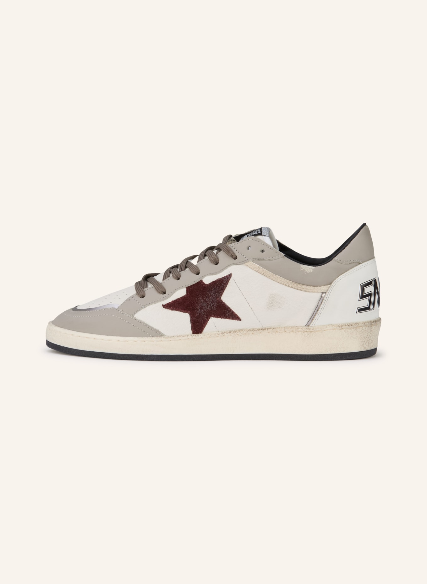 GOLDEN GOOSE Sneaker BALL STAR: GRAU / DUNKELROT / WEISS