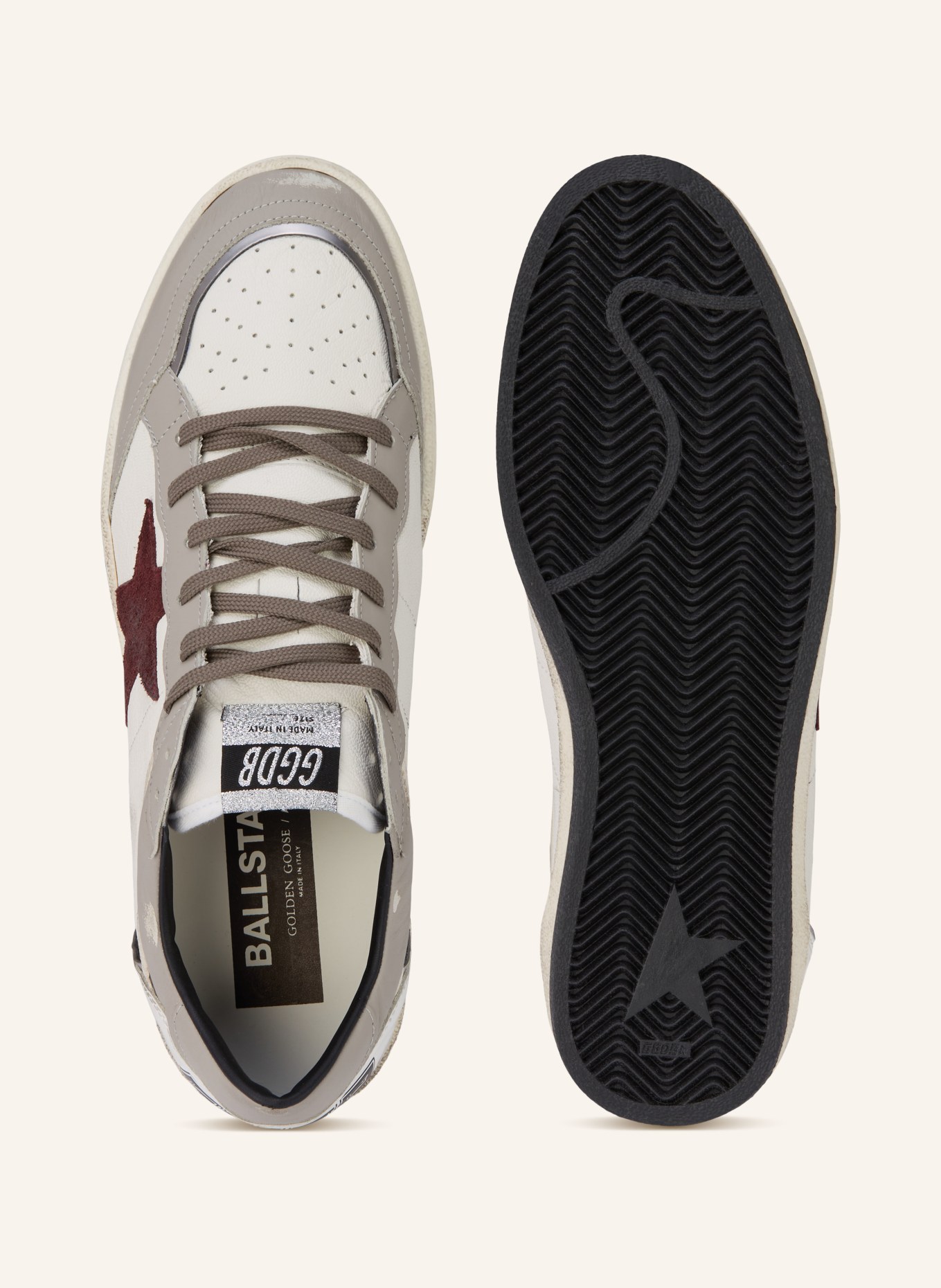 GOLDEN GOOSE Sneaker BALL STAR: GRAU / DUNKELROT / WEISS