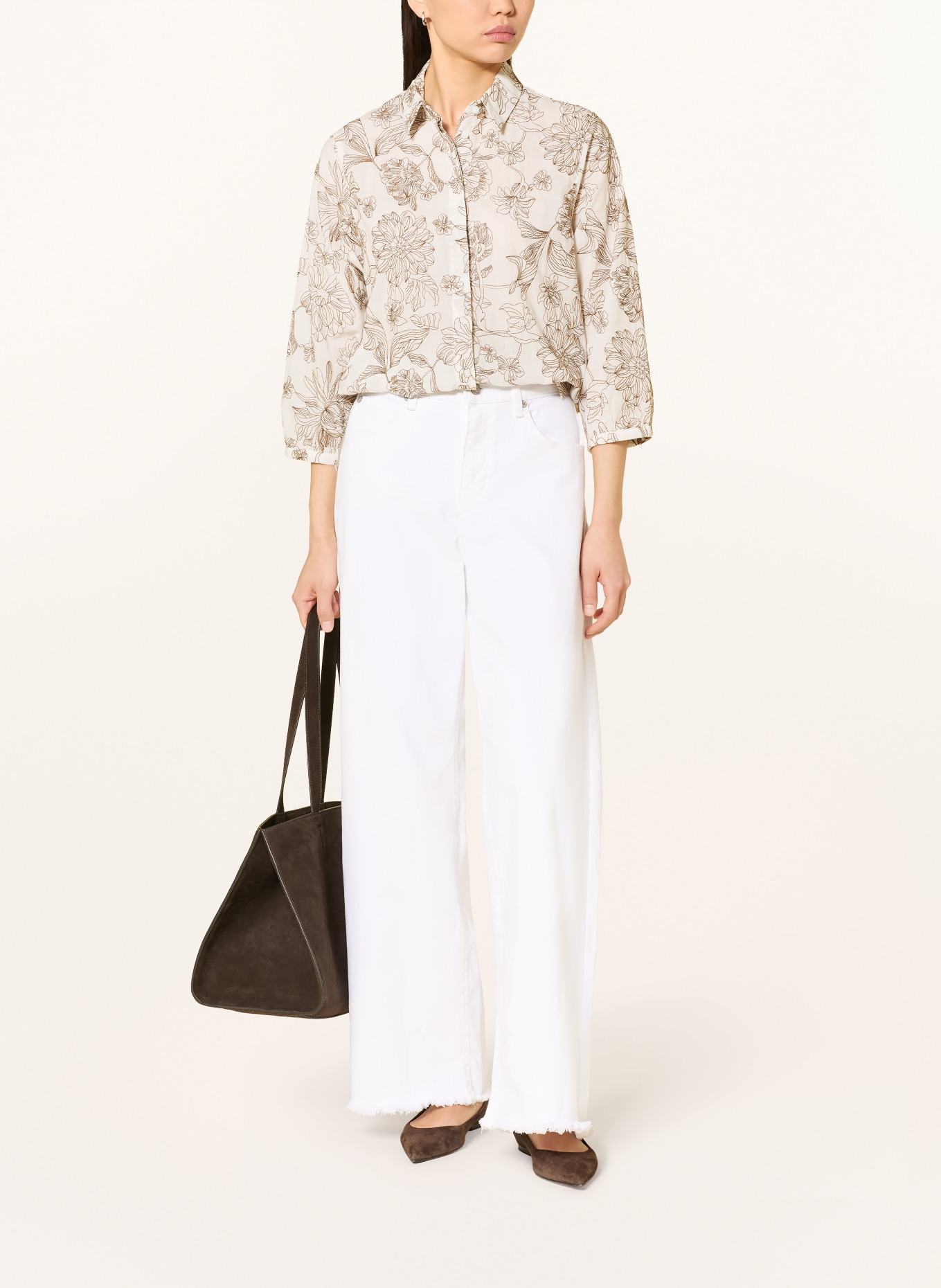 BRAX VICKI shirt blouse with 3/4 sleeves: BROWN / ECRU