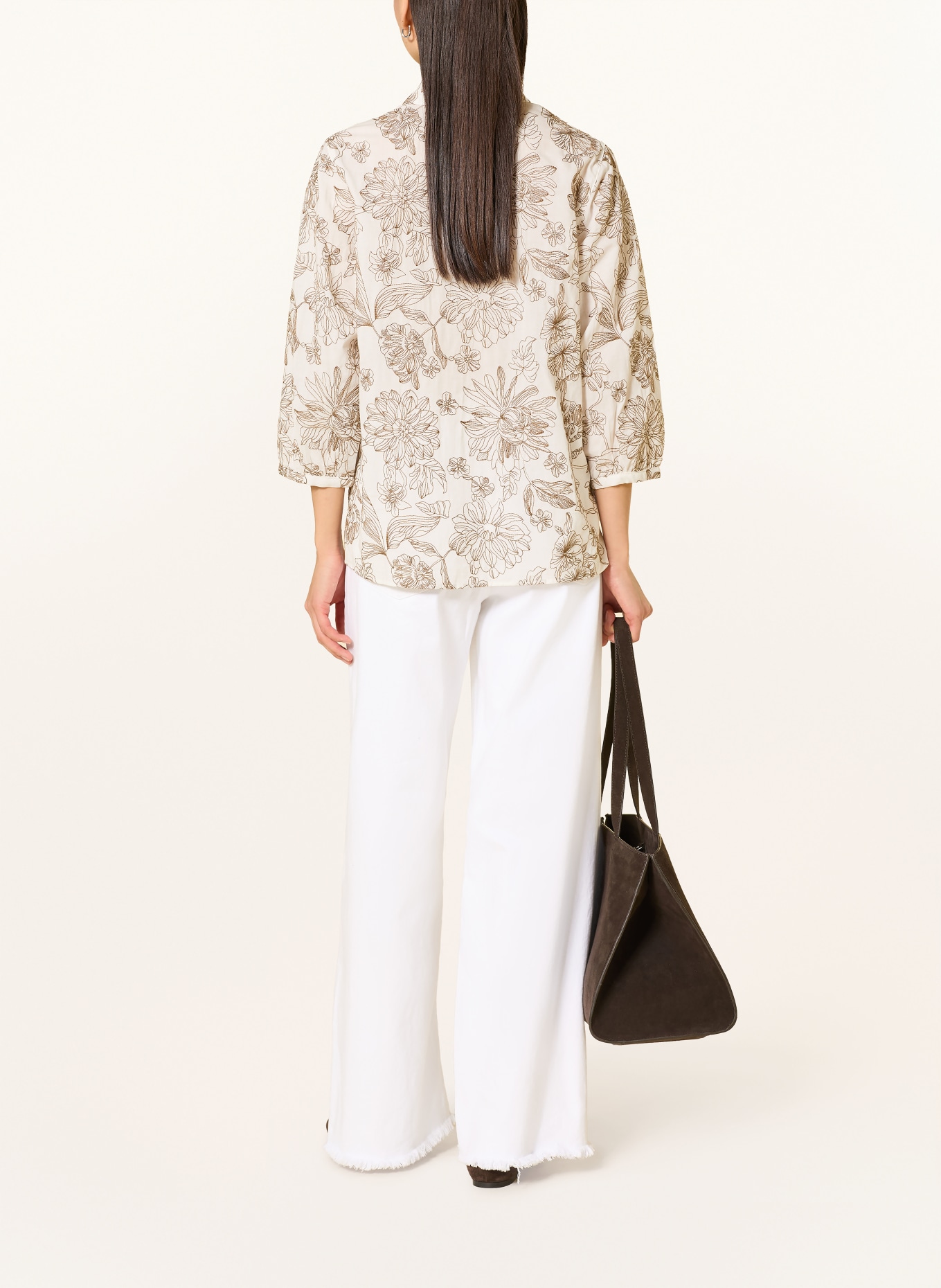 BRAX VICKI shirt blouse with 3/4 sleeves: BROWN / ECRU