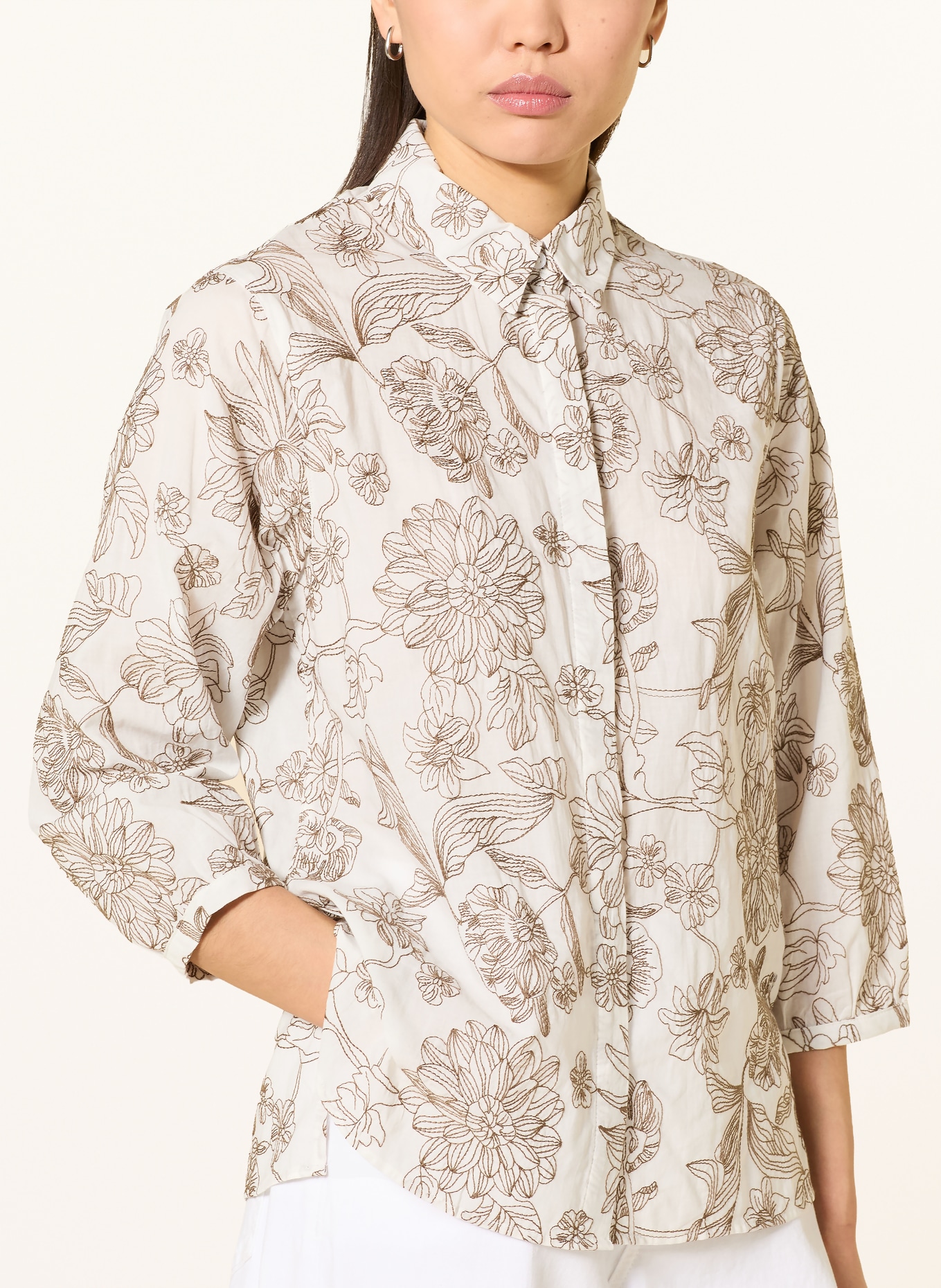 BRAX VICKI shirt blouse with 3/4 sleeves: BROWN / ECRU