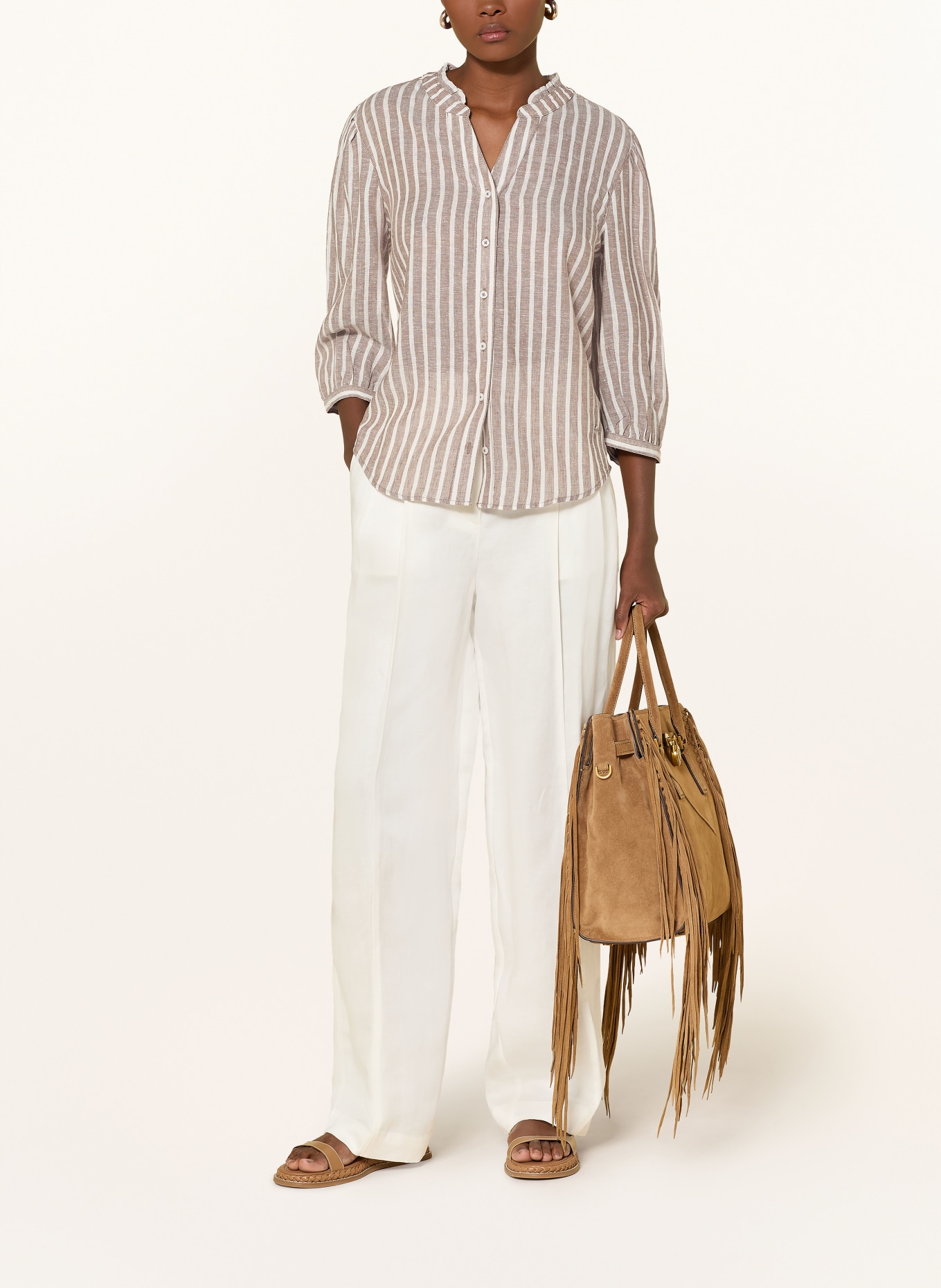 BRAX Bluse VIOLET mit Leinen und Glitzergarn: DUNKELBRAUN / WEISS