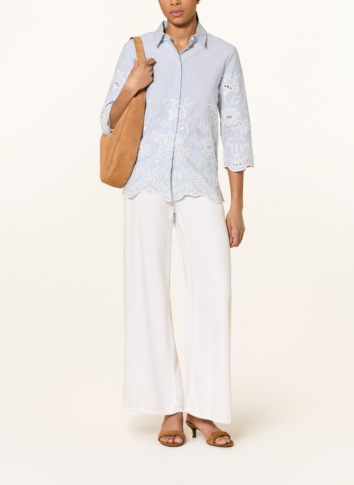 BRAX Košile VICKI s krajkou a 3/4 rukávy: MODRÁ / BÍLÁ