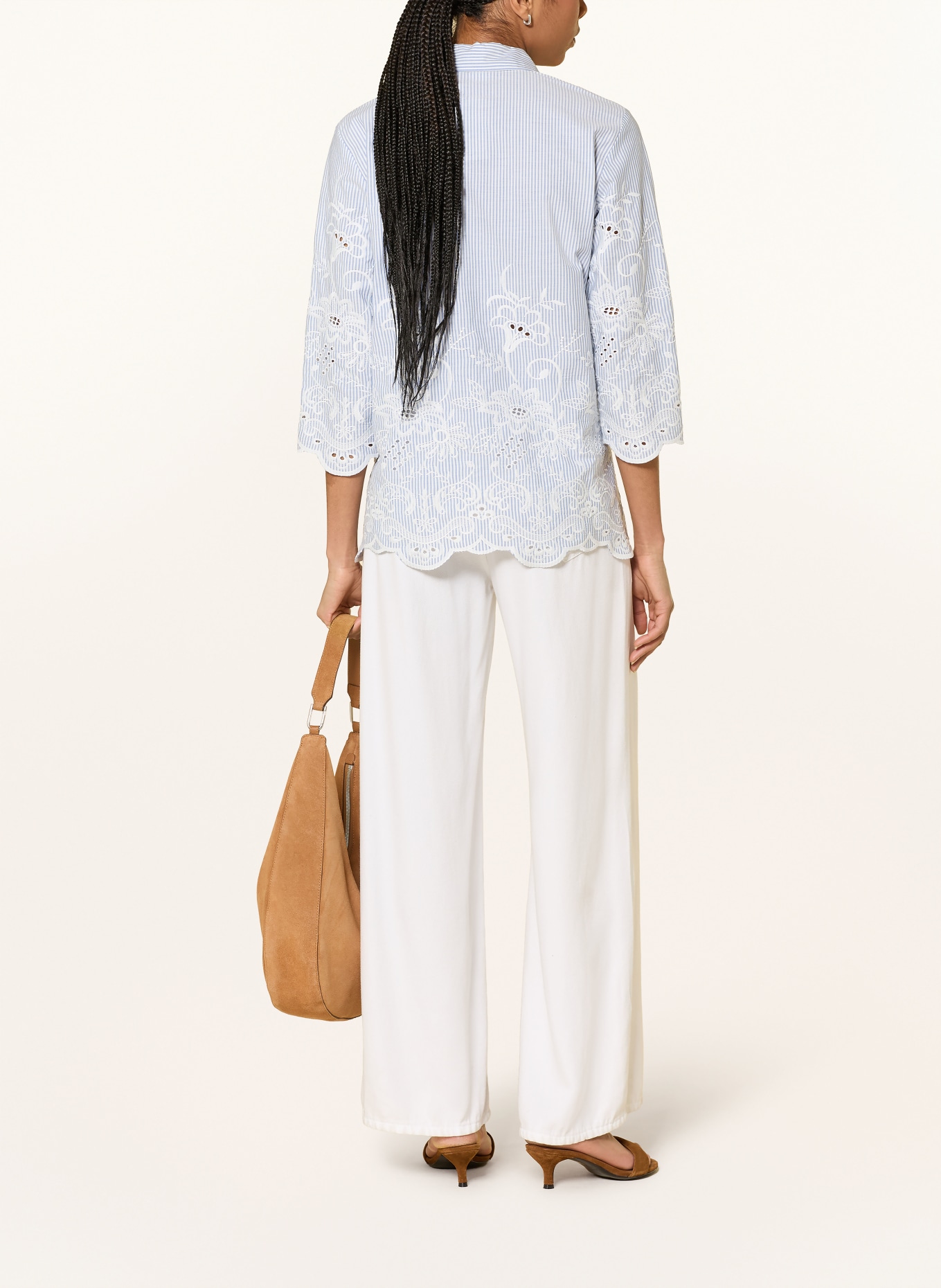 BRAX Košile VICKI s krajkou a 3/4 rukávy: MODRÁ / BÍLÁ