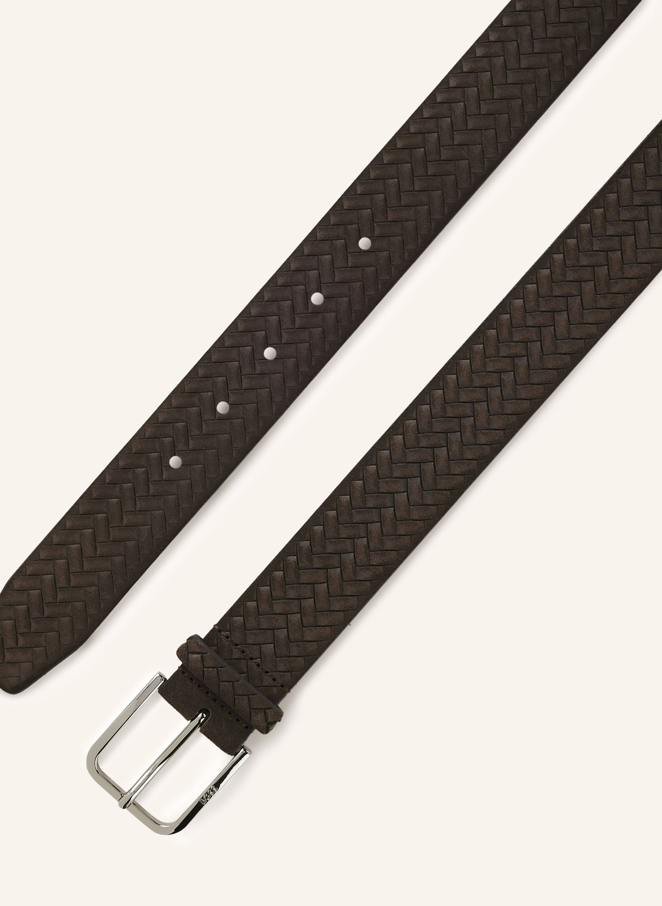 BOSS MADISON braided leather belt: TAUPE / SILVER