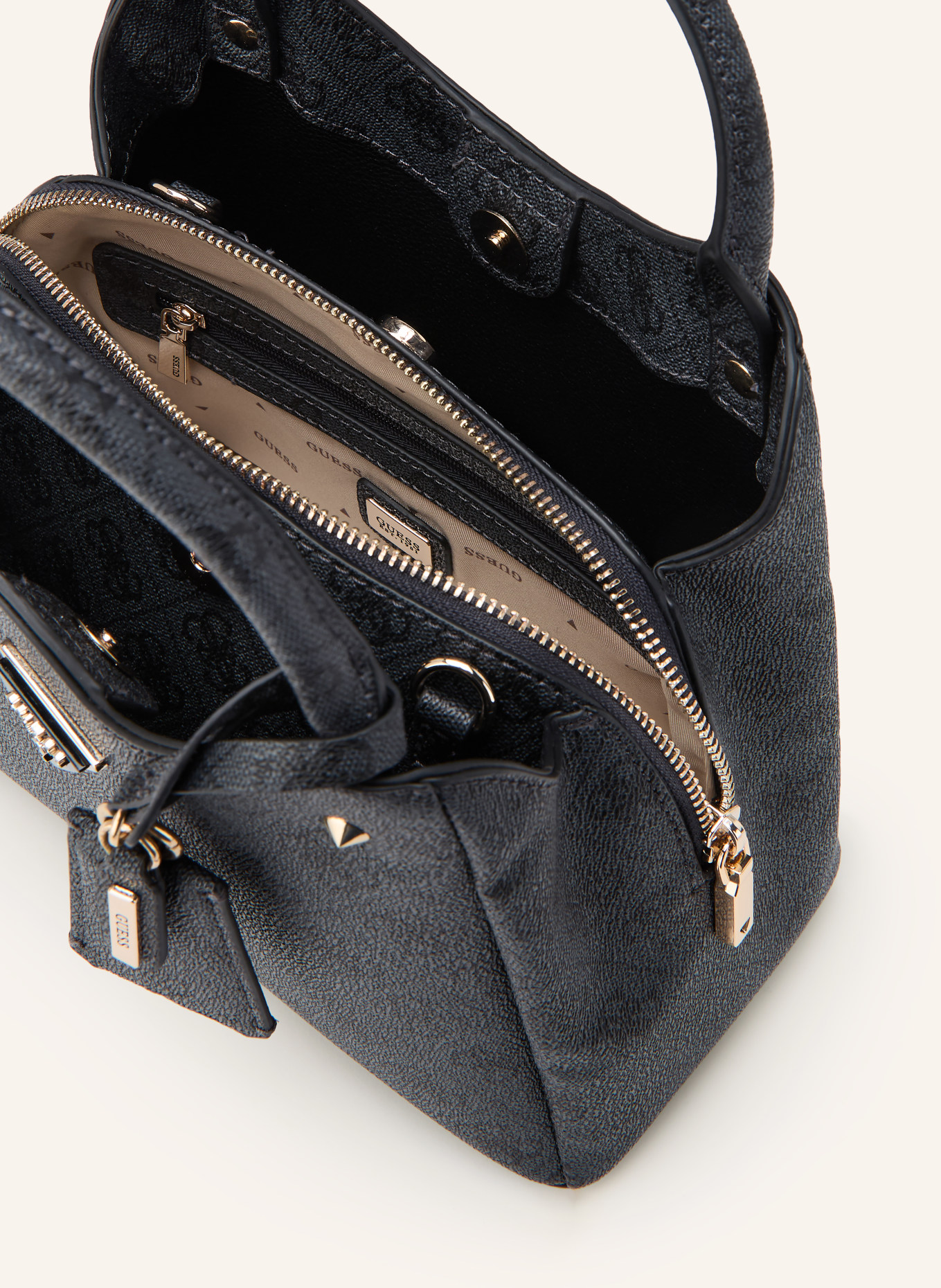 GUESS Handtasche MERIDIAN: DUNKELGRAU / SILBER