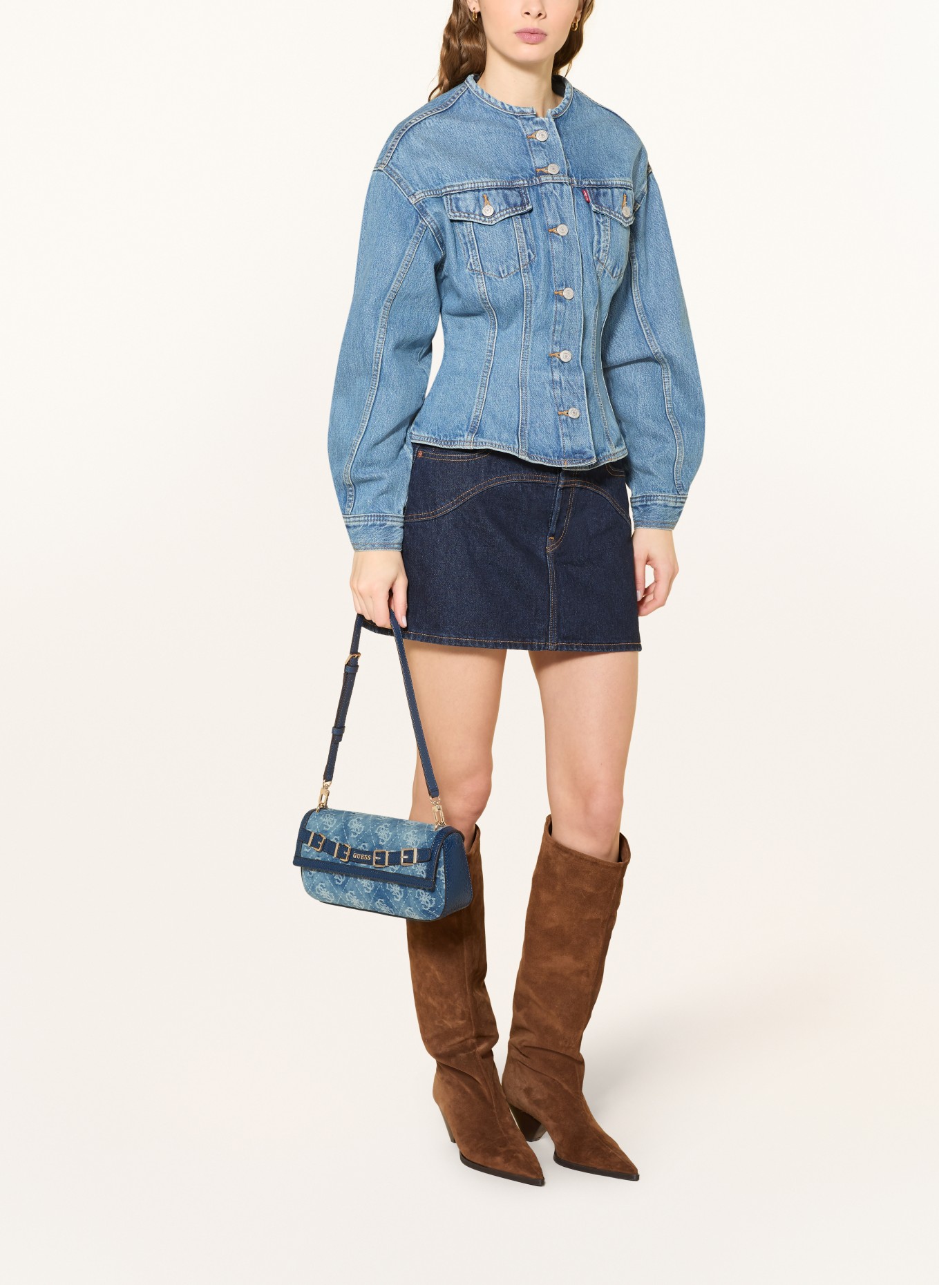 GUESS DOVIE shoulder bag: LIGHT BLUE / SILVER