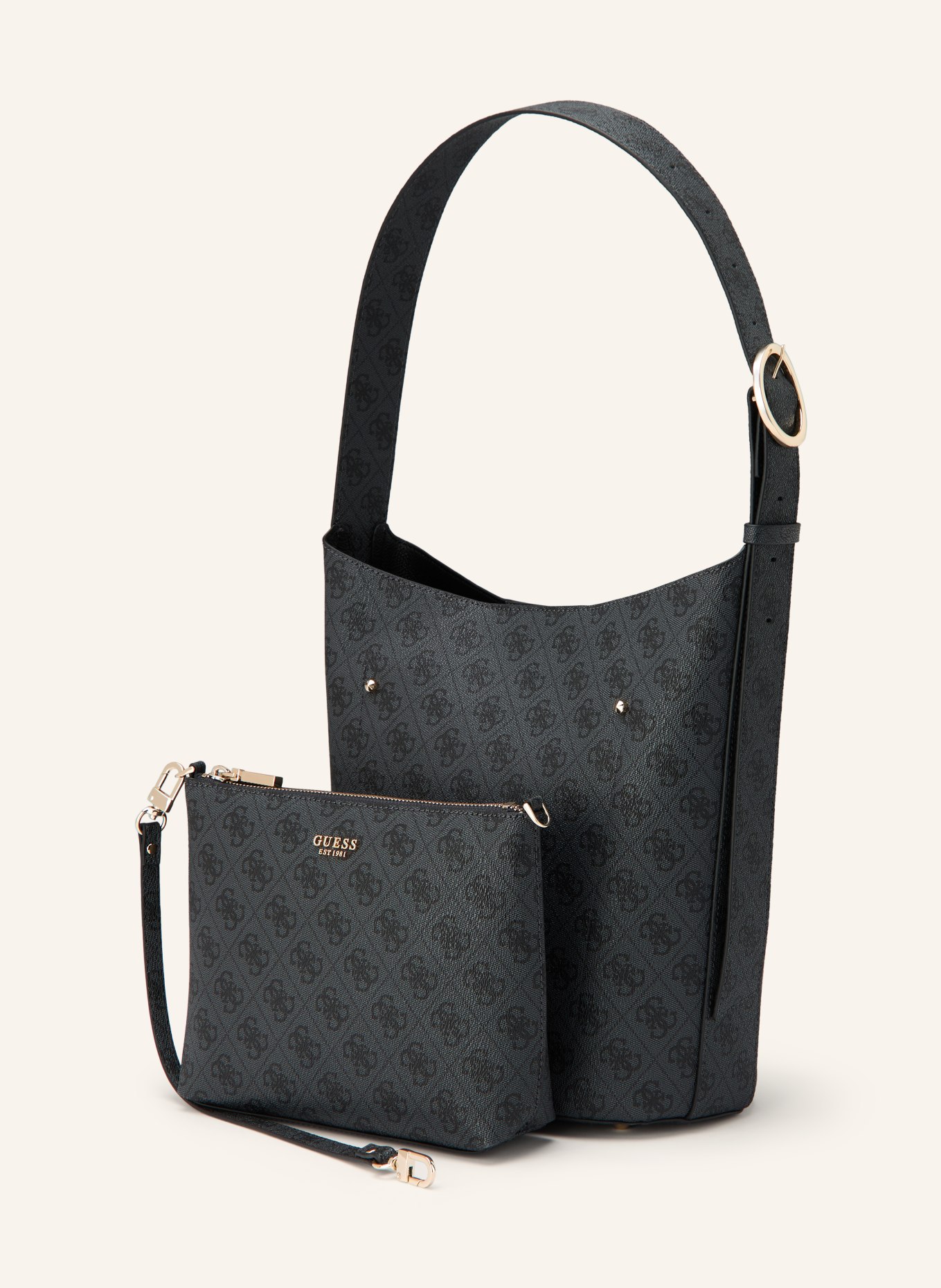 GUESS MERIDIAN drawstring bag: DARK GRAY / SILVER