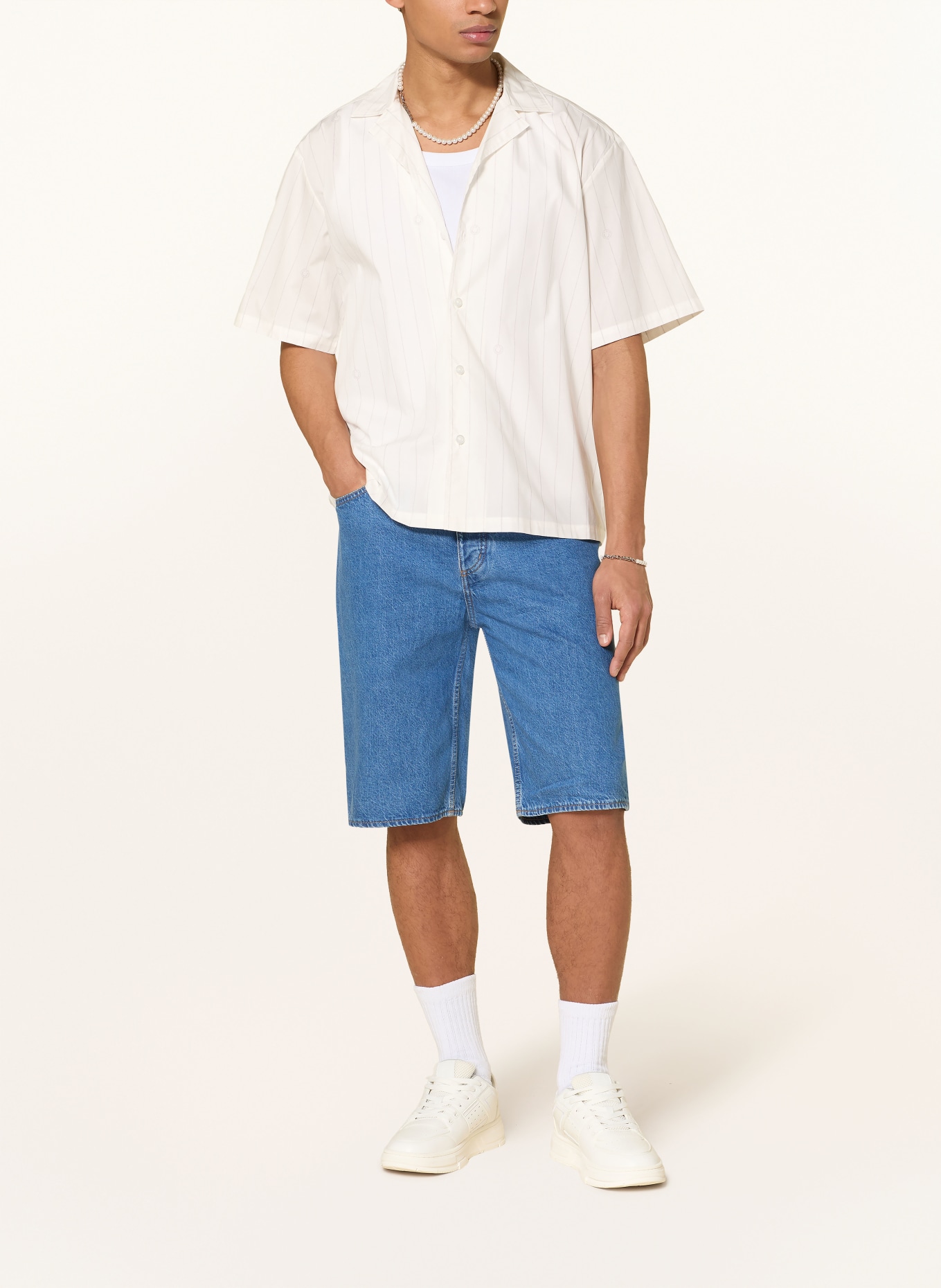 HUGO ELIGINO Comfort Fit resort shirt: ECRU / GRAY