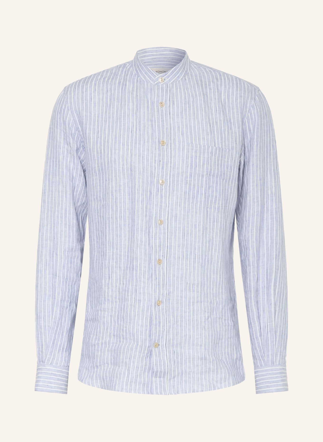 AGNONA Leinenhemd Regular Fit mit Stehkragen: HELLBLAU / WEISS