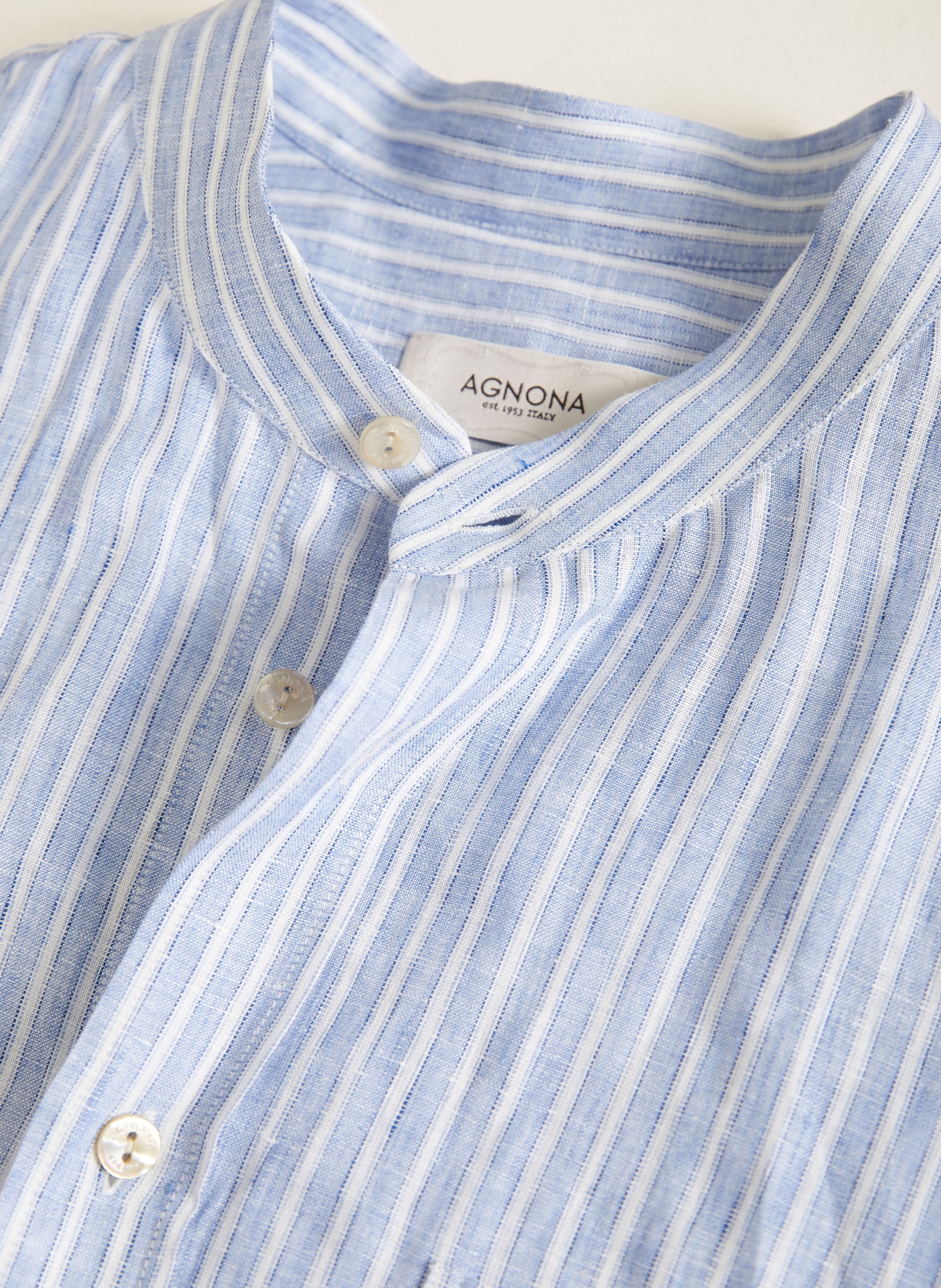 AGNONA Leinenhemd Regular Fit mit Stehkragen: HELLBLAU / WEISS
