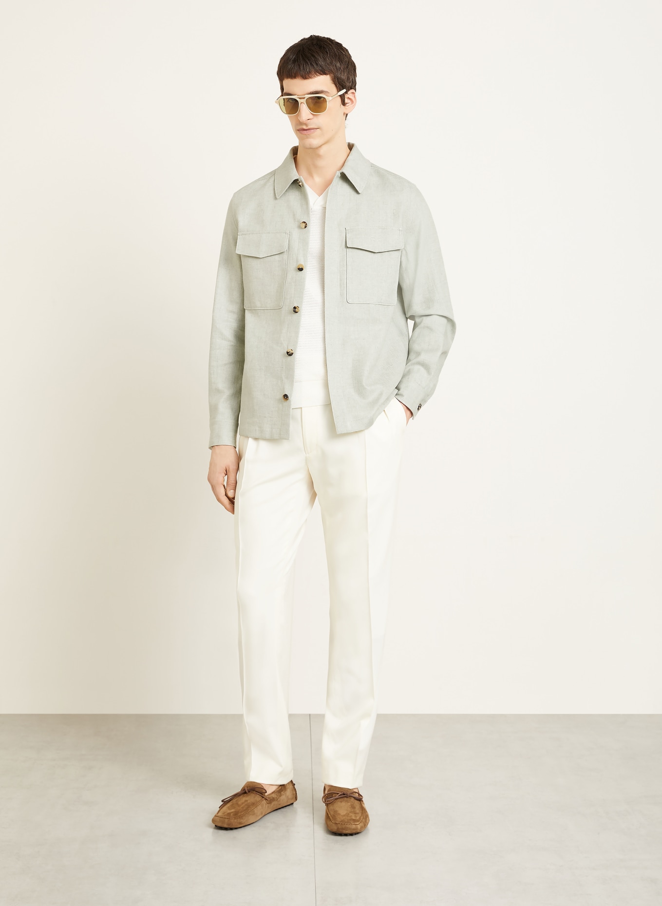 AGNONA Overjacket aus Leinen in Jeansoptik: HELLGRÜN