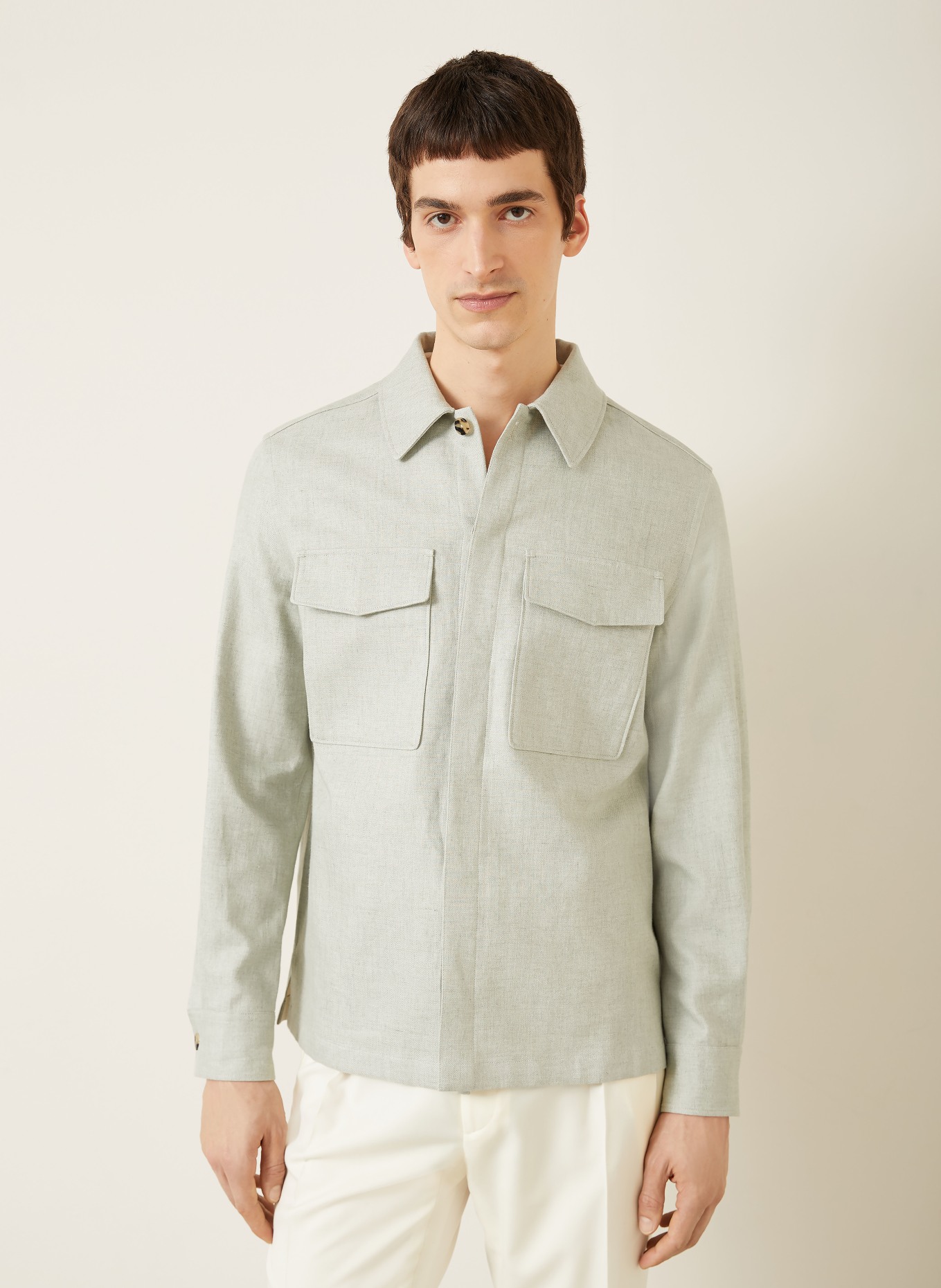 AGNONA Overjacket aus Leinen in Jeansoptik: HELLGRÜN