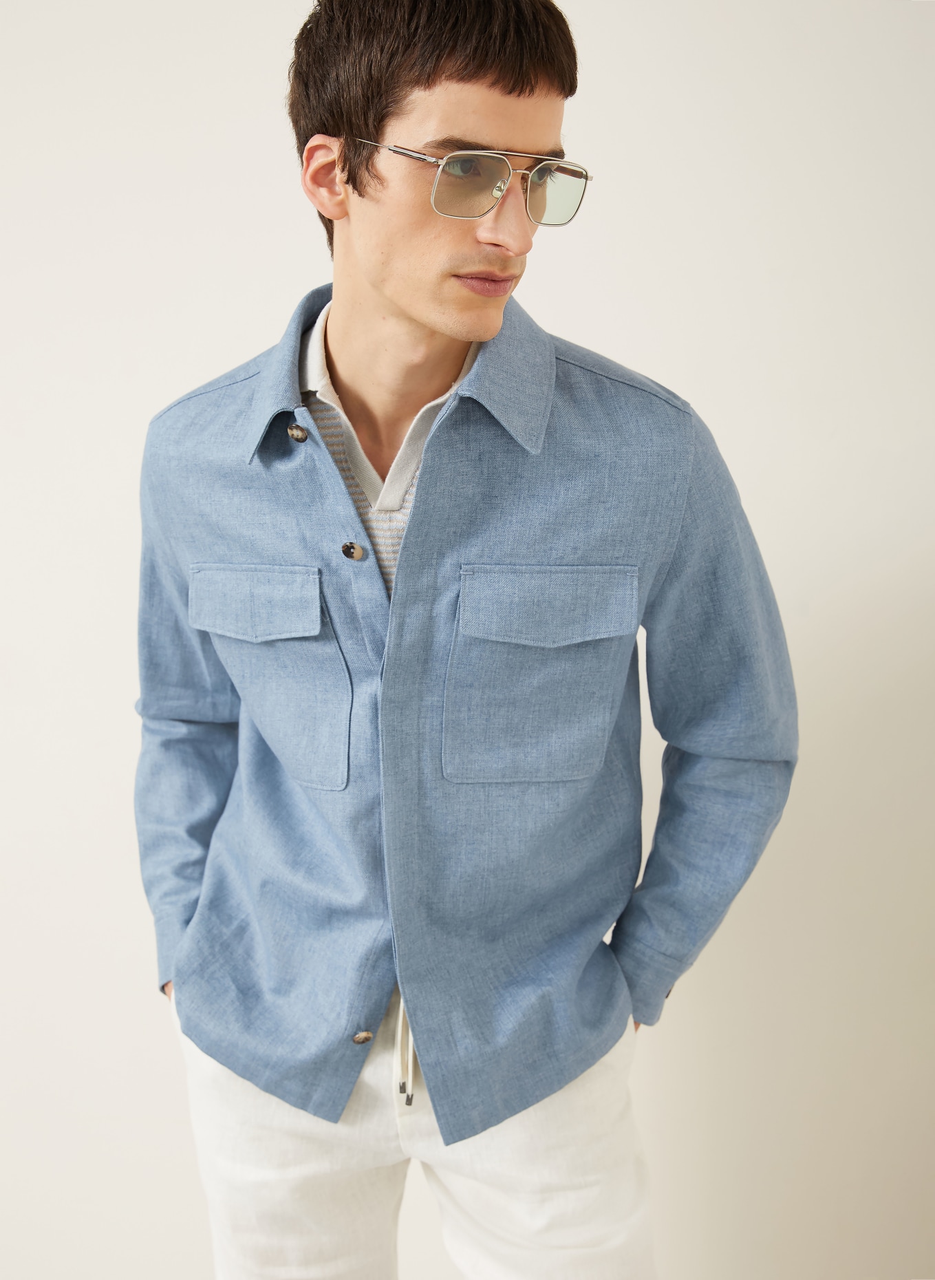 AGNONA Linen overjacket in denim look: LIGHT BLUE