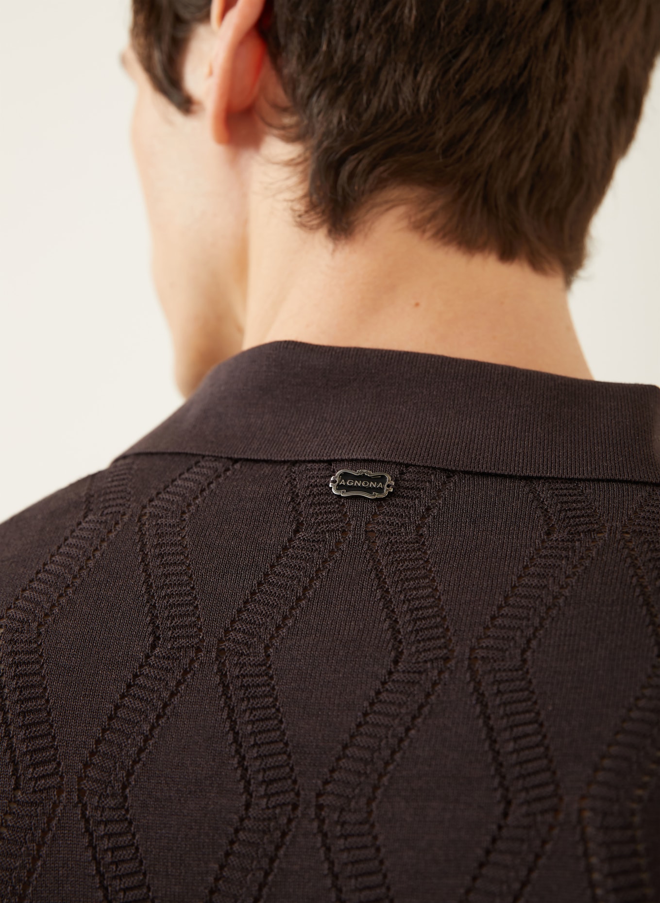 AGNONA Knitted polo shirt with silk: DARK BROWN