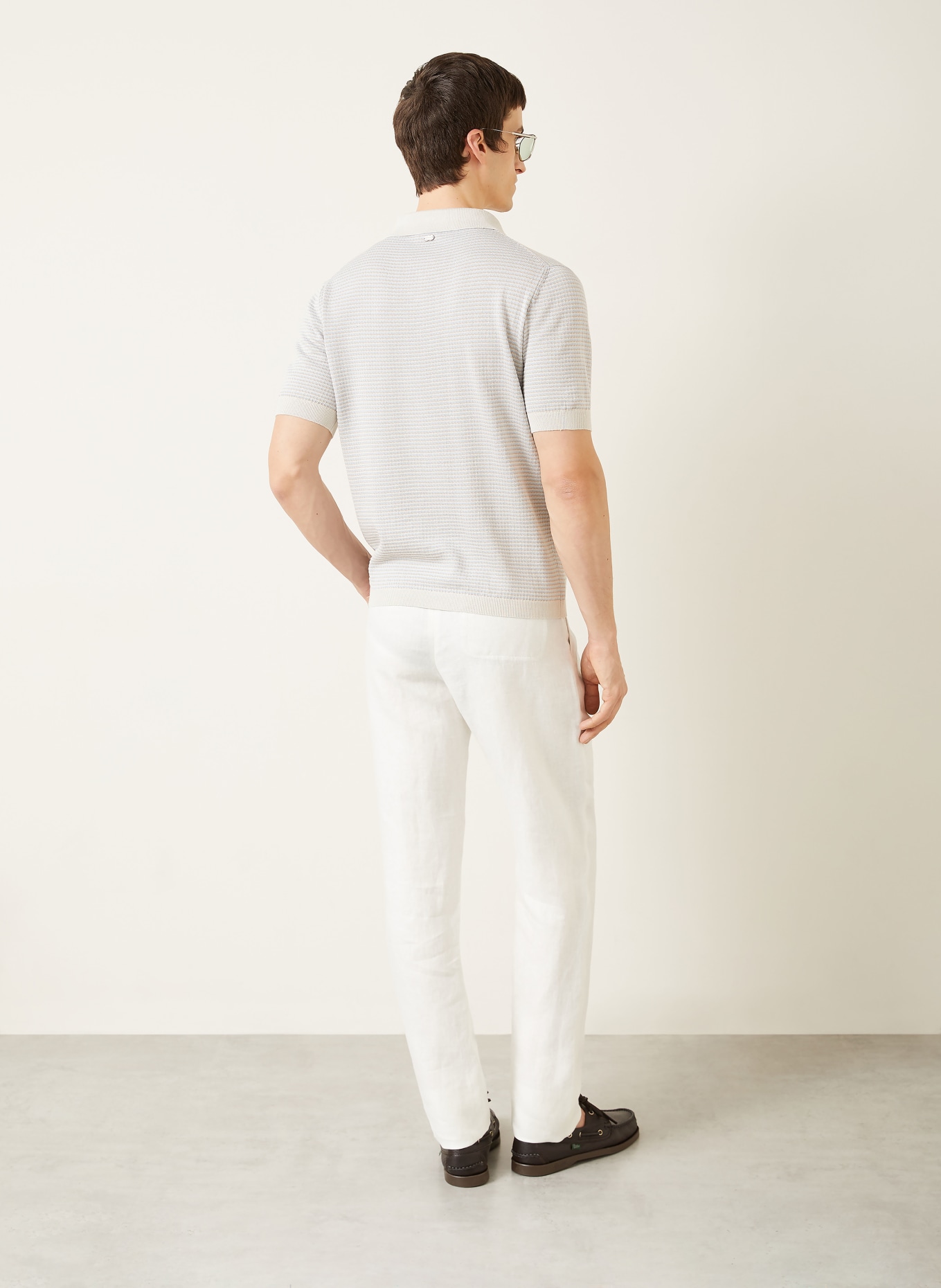 AGNONA Knitted polo shirt with linen: LIGHT GRAY / LIGHT BLUE