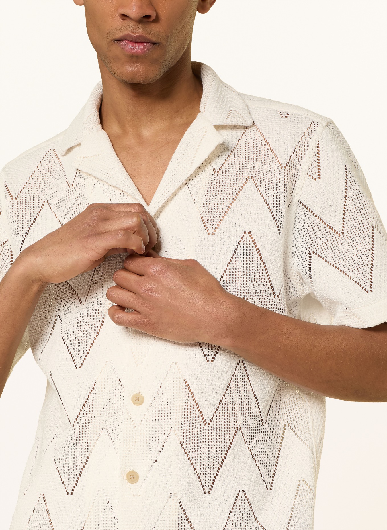 STRELLSON Strick-Resorthemd CLINT Regular Fit: CREME