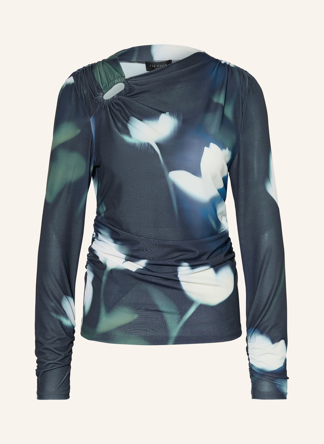 TED BAKER TURALA blouse shirt with cut-out: TEAL / LIGHT GREEN / WHITE