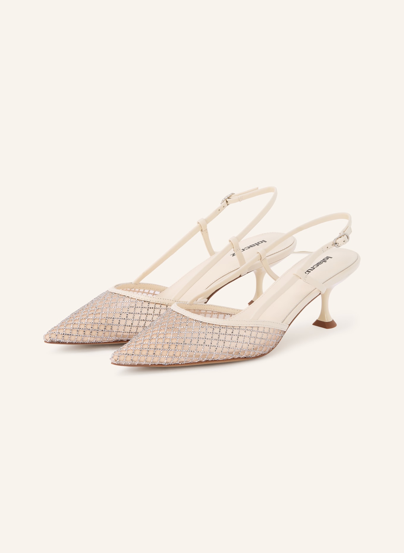 Lola Cruz Slingpumps RUBY 55 mit Schmucksteinen: ECRU / SILBER