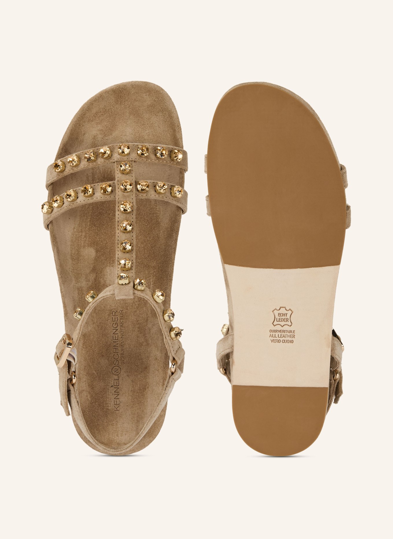 KENNEL & SCHMENGER LOVE sandals with gemstones: BEIGE / GOLD