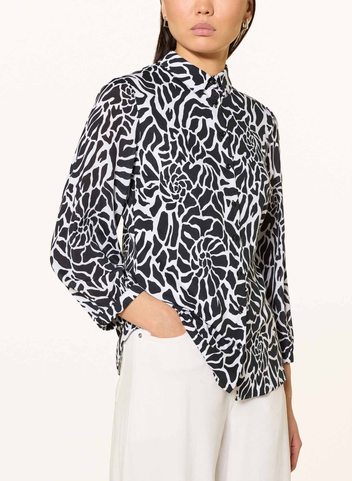 DESOTO Hemdbluse PIA aus Jersey mit 3/4-Arm: SCHWARZ / WEISS