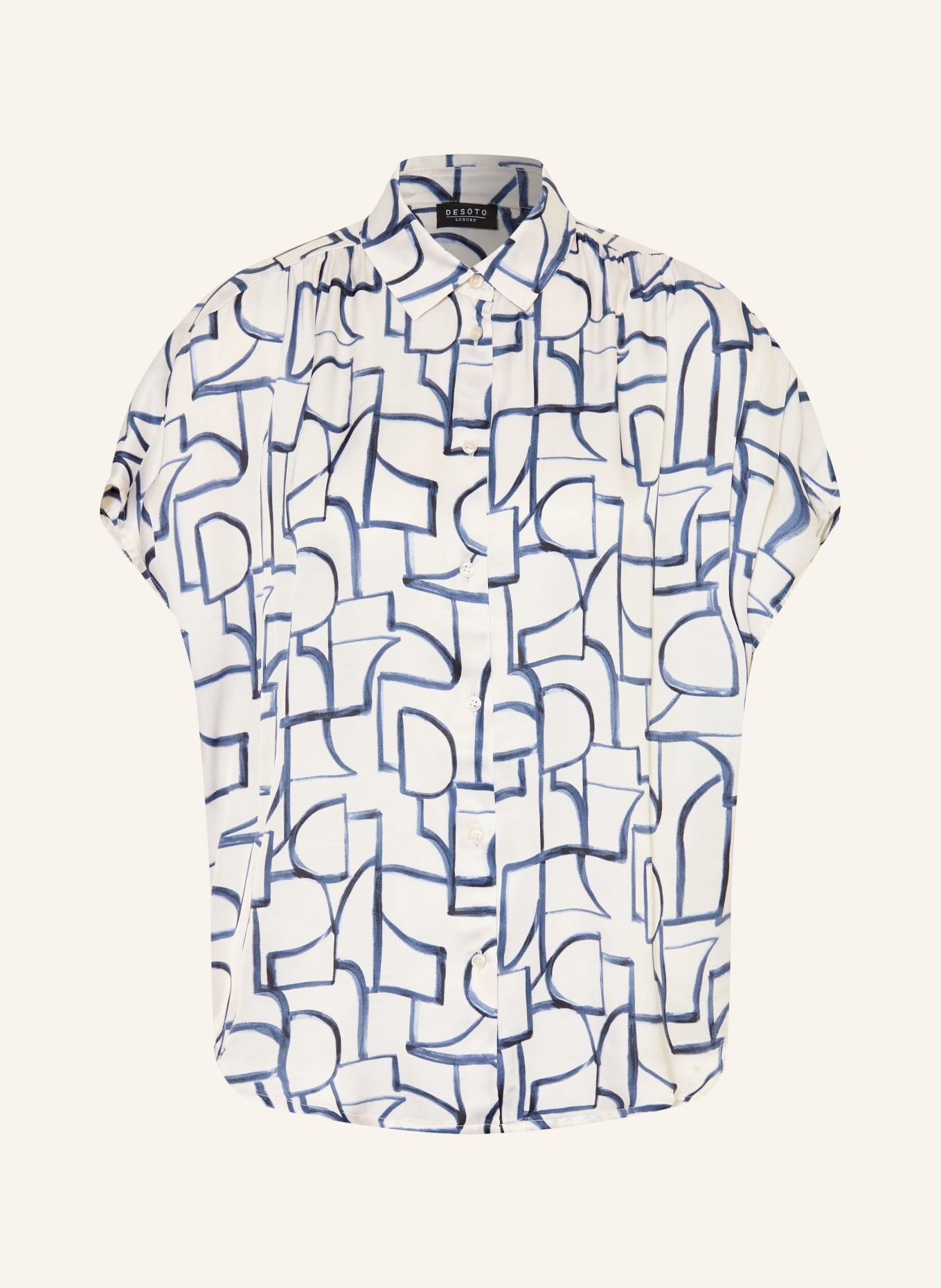 DESOTO Košile FLORINE ze saténu: KRÉMOVÁ / TMAVĚ MODRÁ