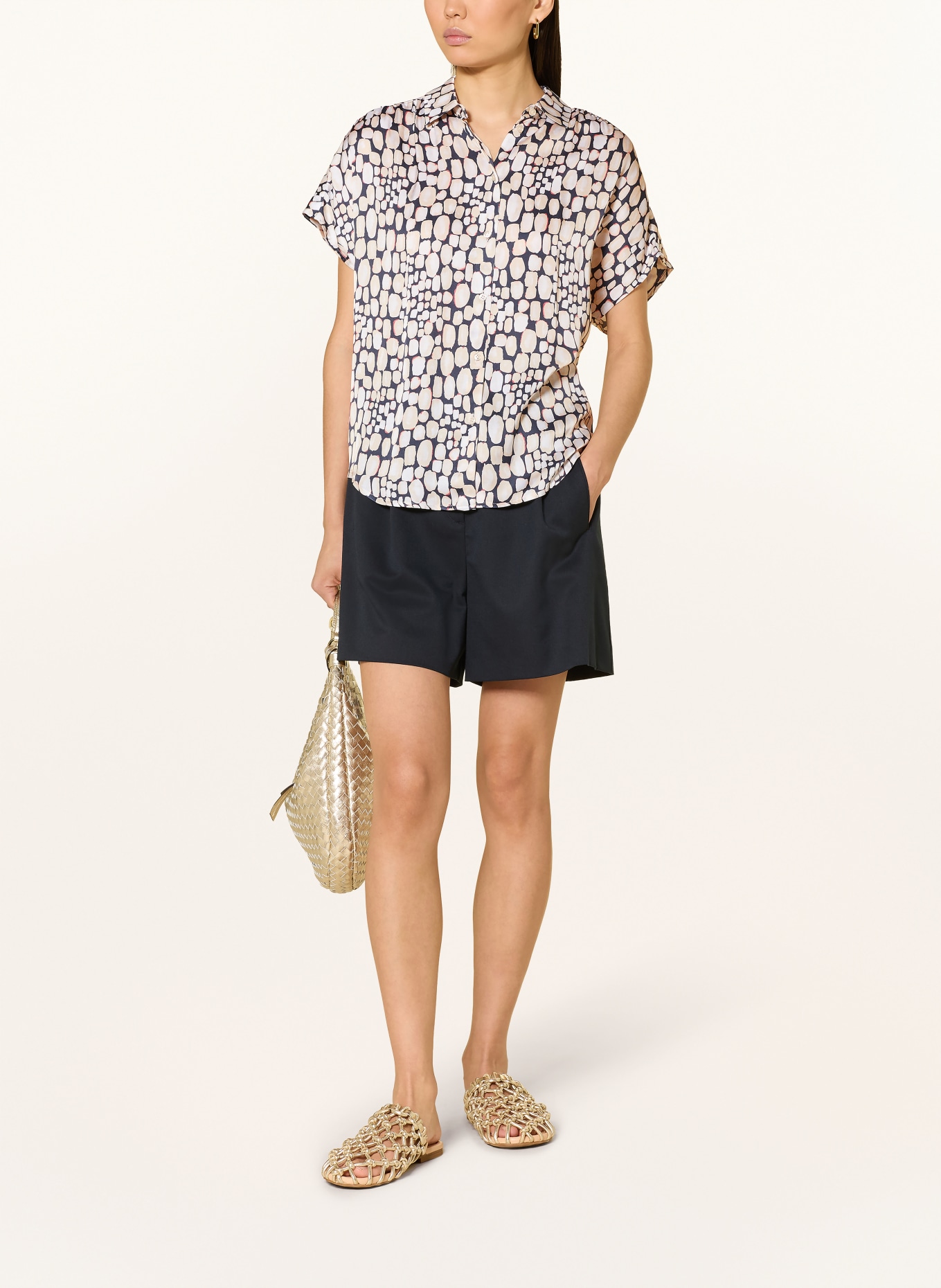 DESOTO Košile FLORINE ze saténu: BÉŽOVÁ / ČERVENÁ / TMAVĚ MODRÁ