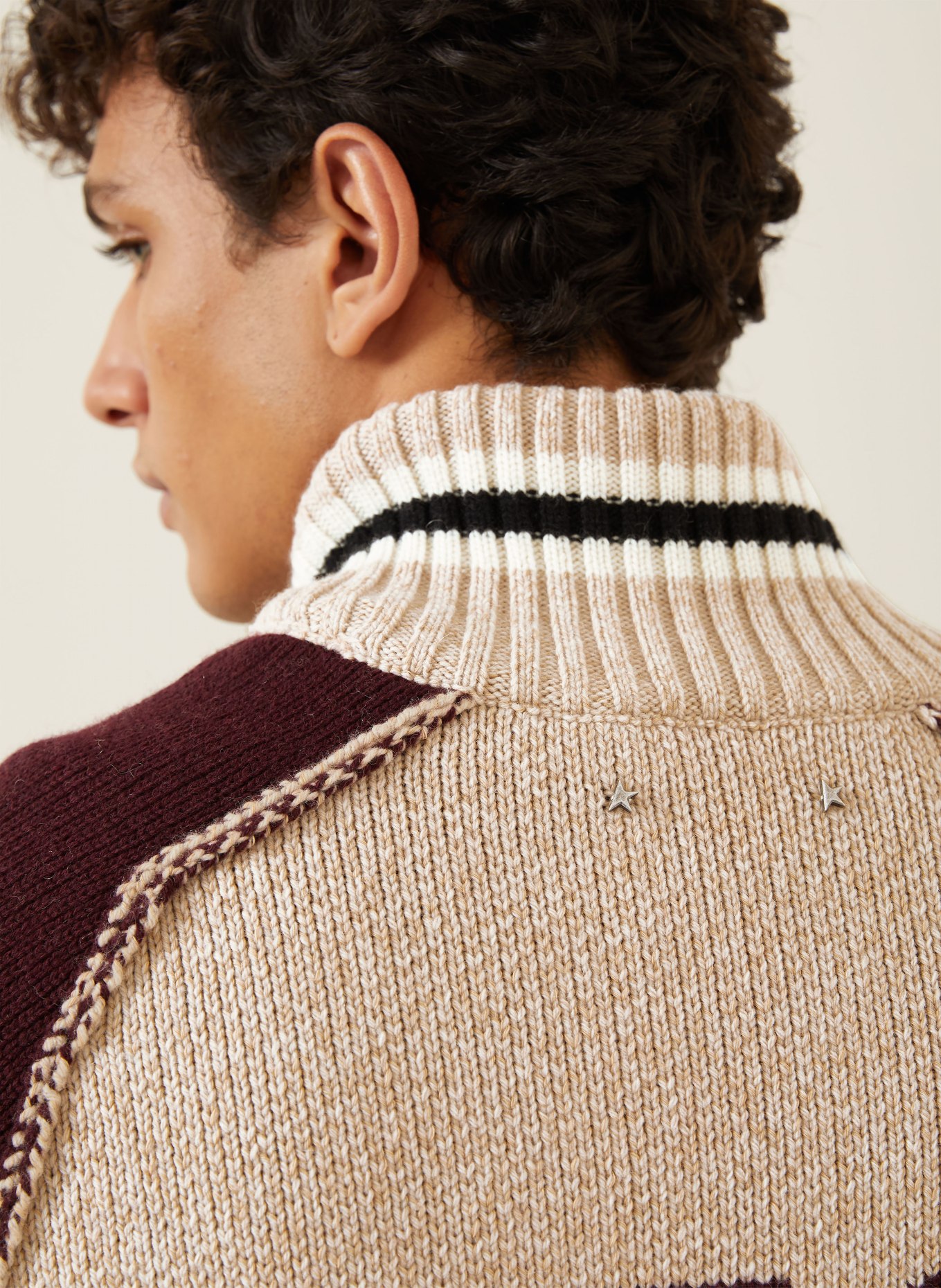 GOLDEN GOOSE College-Jacke JOURNEY: BEIGE / DUNKELROT / SCHWARZ