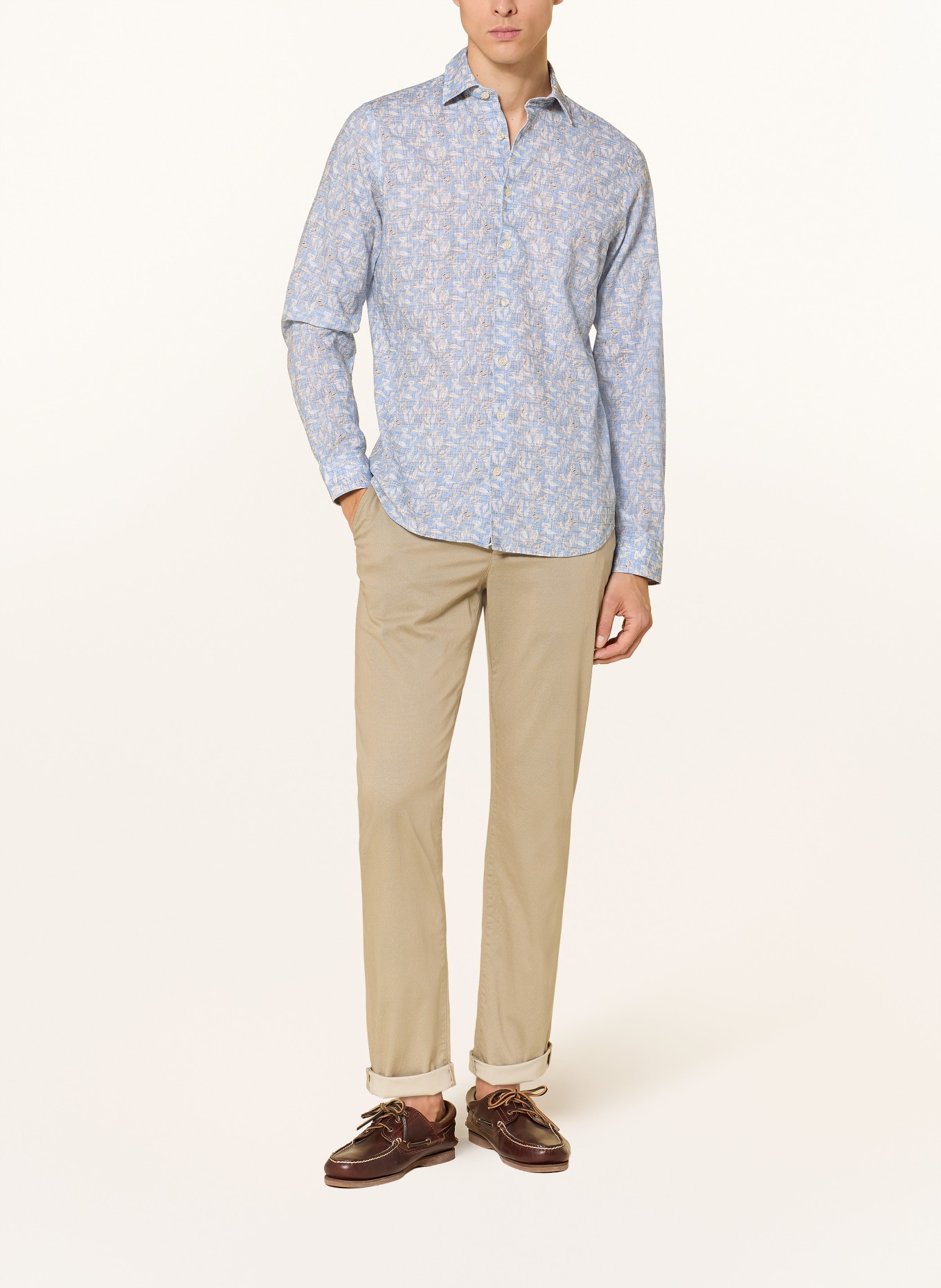 ROY ROBSON Hemd Slim Fit mit Leinen: HELLBLAU / ECRU / TAUPE