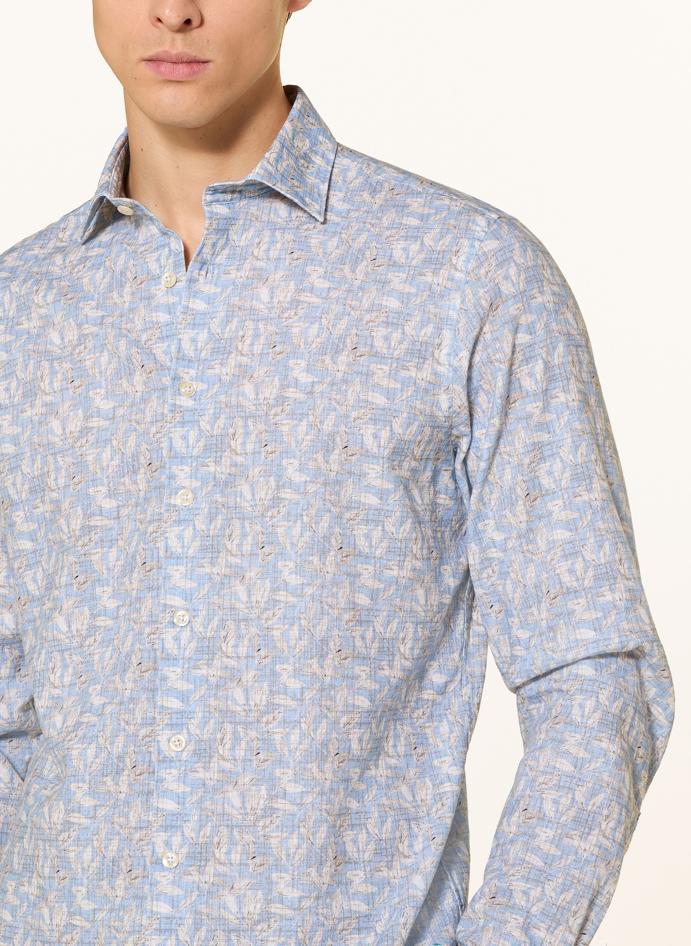 ROY ROBSON Hemd Slim Fit mit Leinen: HELLBLAU / ECRU / TAUPE