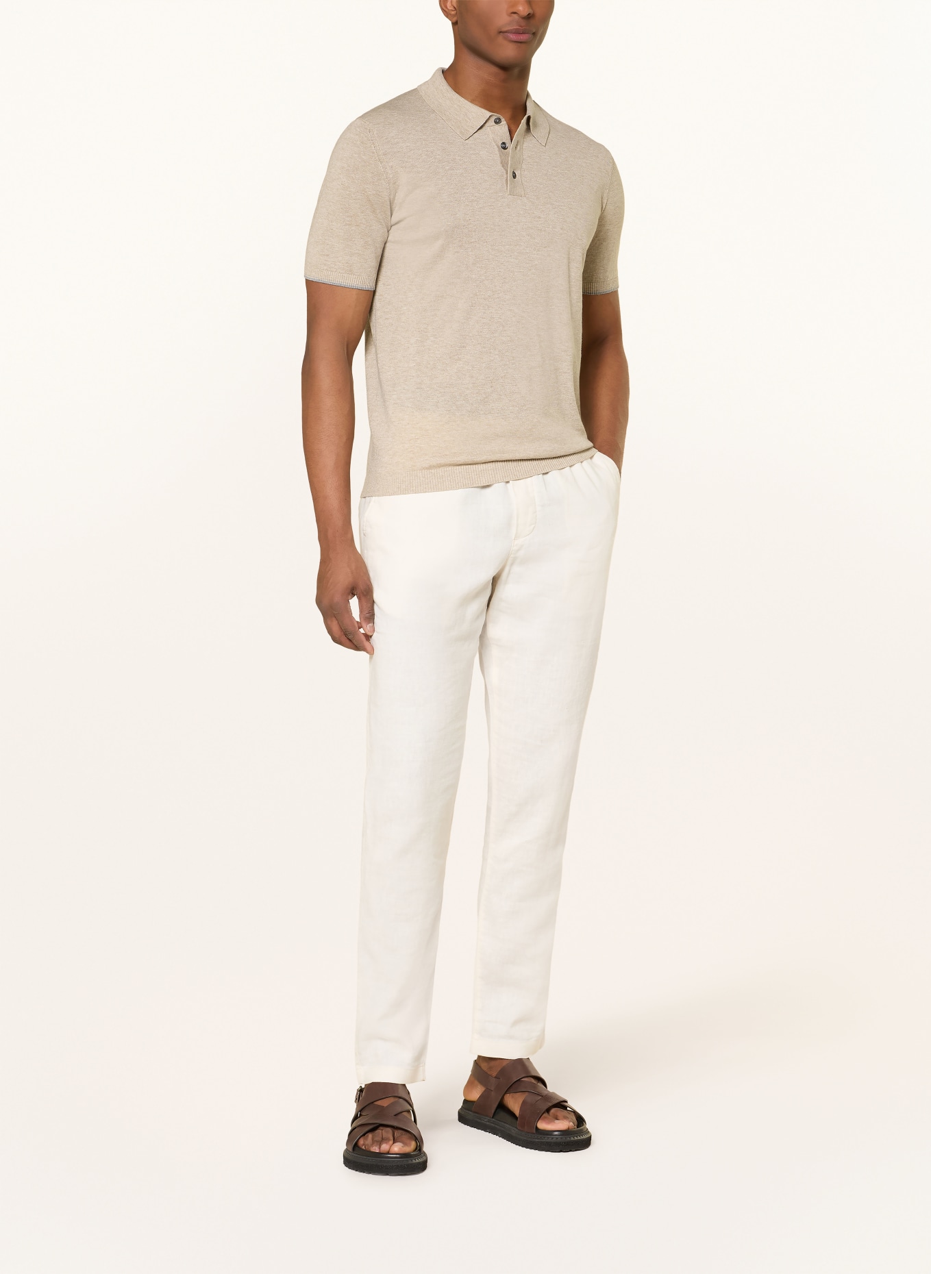 ROY ROBSON Strick-Poloshirt mit Leinen: BEIGE