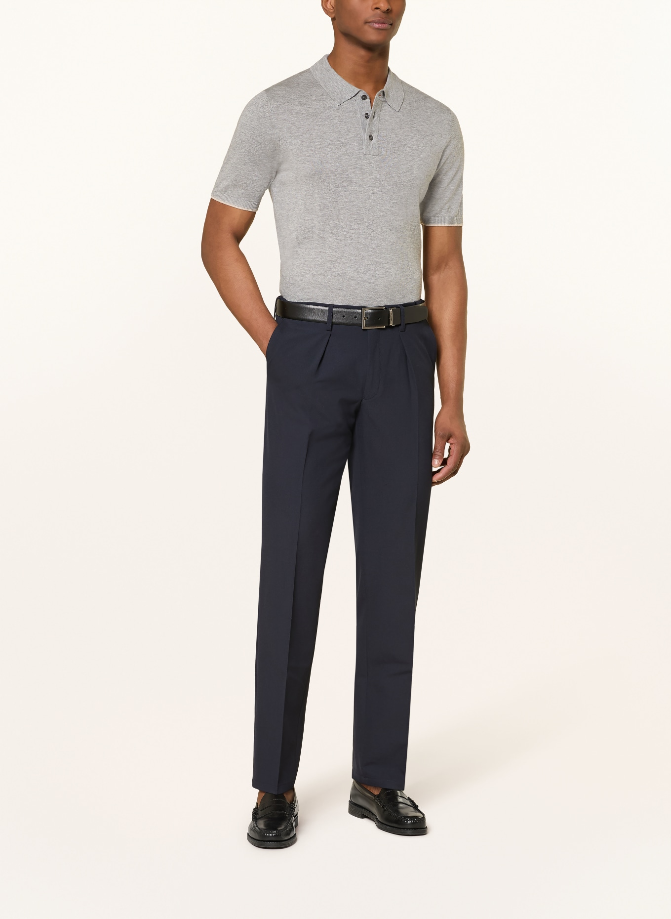 ROY ROBSON Strick-Poloshirt mit Leinen: HELLGRAU