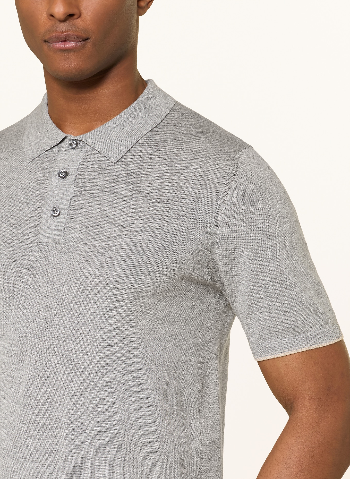 ROY ROBSON Strick-Poloshirt mit Leinen: HELLGRAU