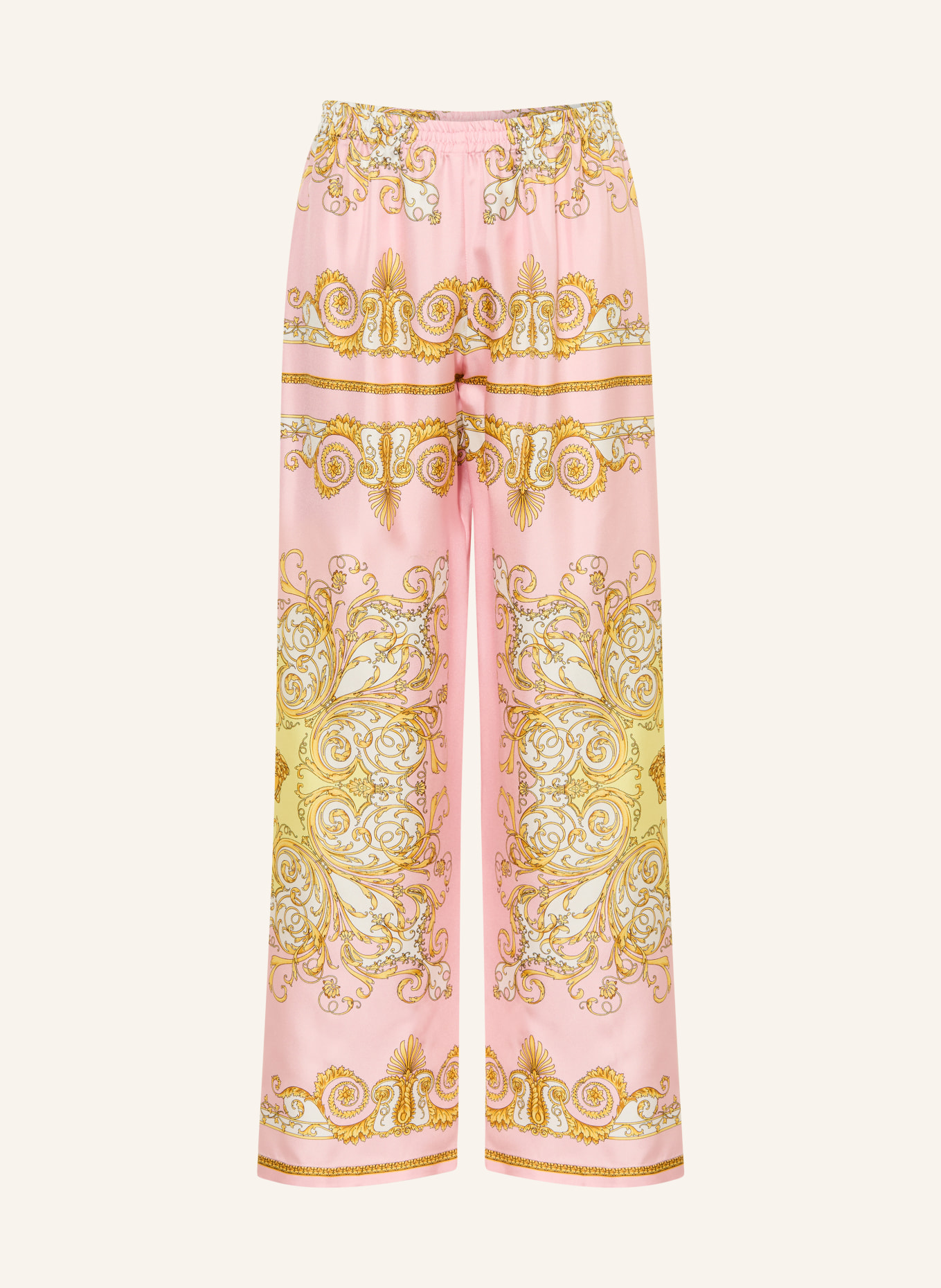 VERSACE Silk flared pants: PINK / LIGHT BROWN / YELLOW