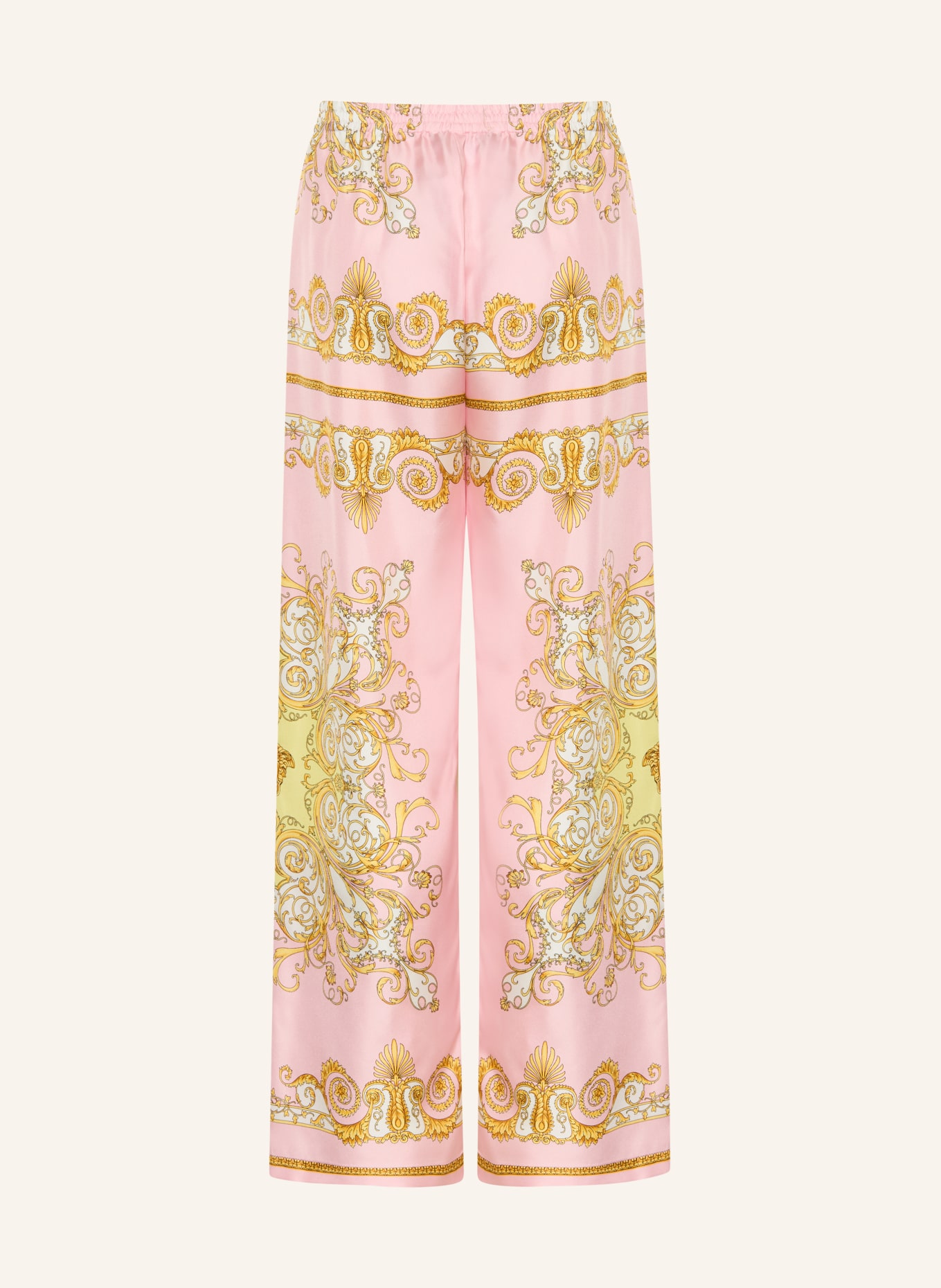 VERSACE Silk flared pants: PINK / LIGHT BROWN / YELLOW