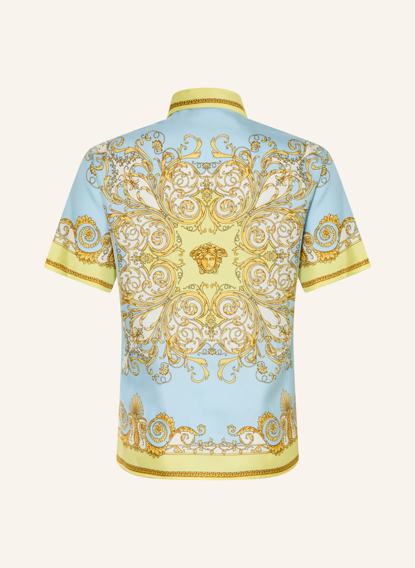 VERSACE BAROCCO short-sleeved shirt in silk: LIGHT BLUE / DARK YELLOW / YELLOW