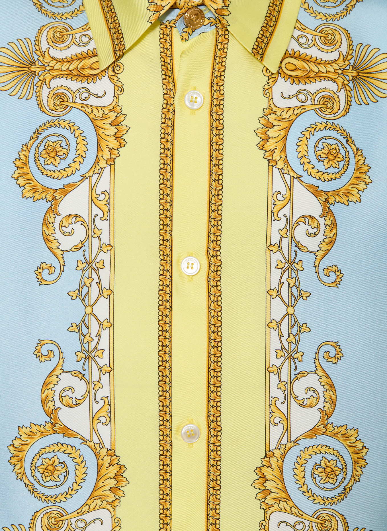 VERSACE BAROCCO short-sleeved shirt in silk: LIGHT BLUE / DARK YELLOW / YELLOW