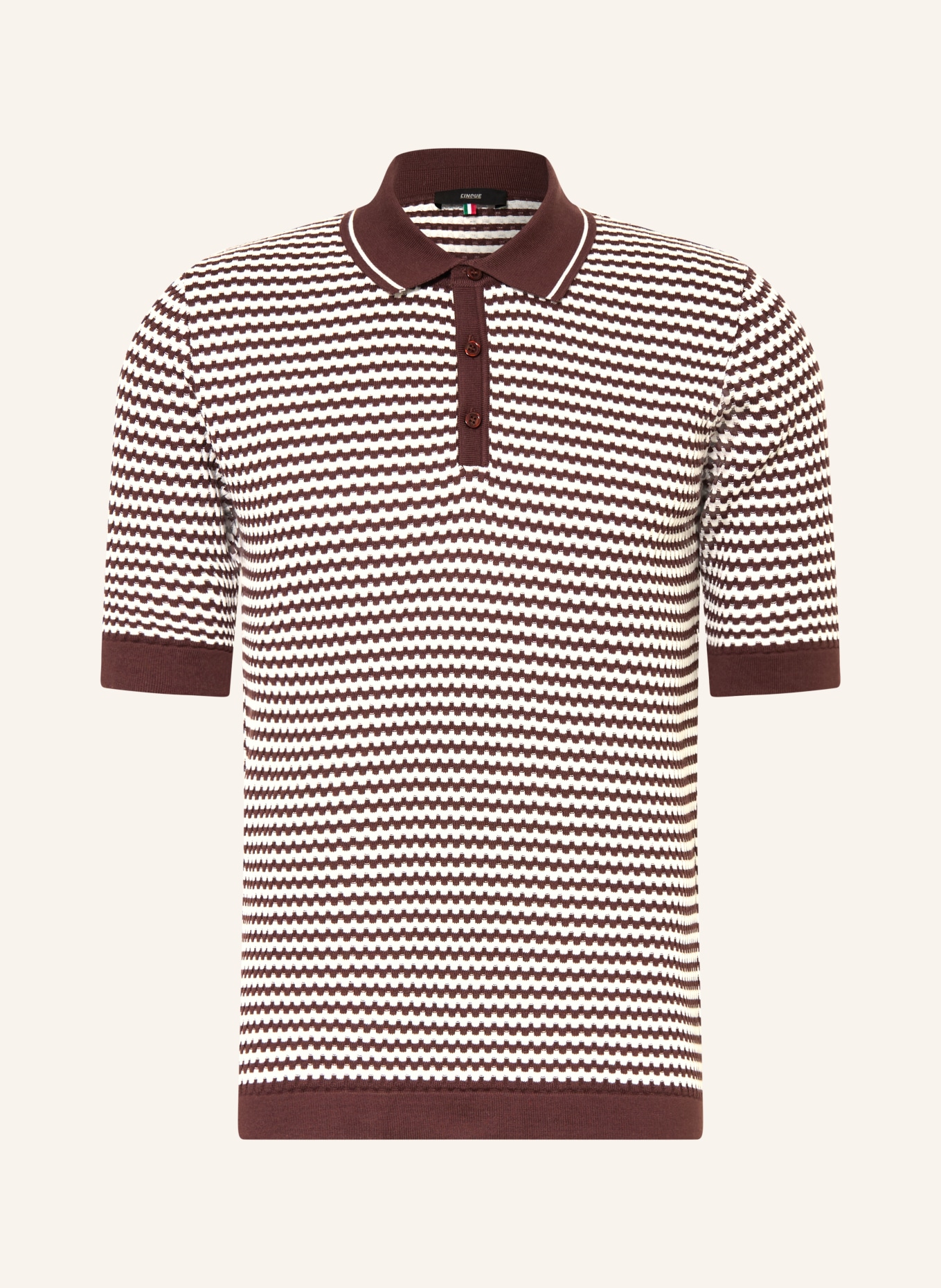 CINQUE Pletené polo tričko CIFLAVIEN: TMAVĚ HNĚDÁ / BÍLÁ