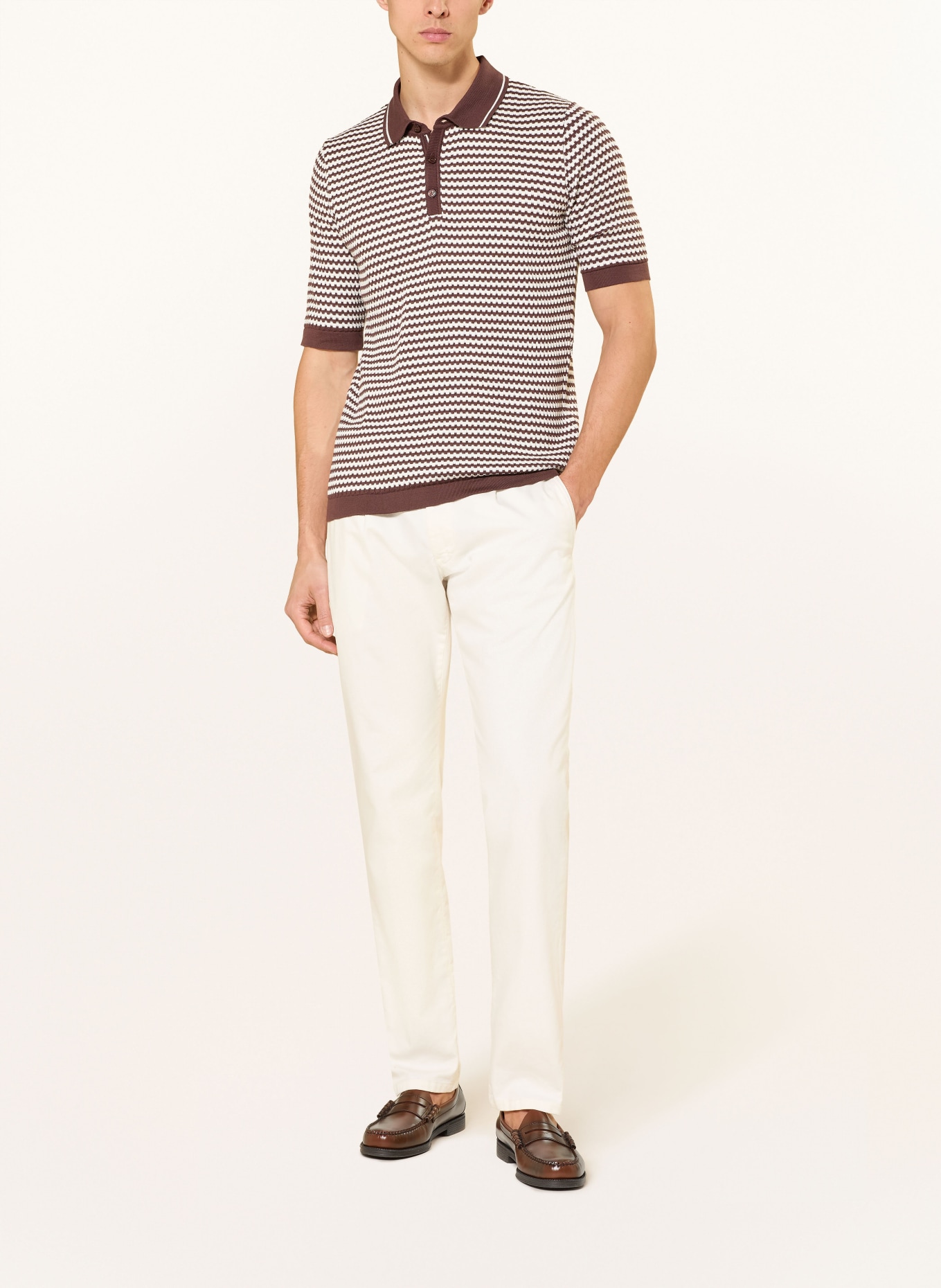 CINQUE Pletené polo tričko CIFLAVIEN: TMAVĚ HNĚDÁ / BÍLÁ