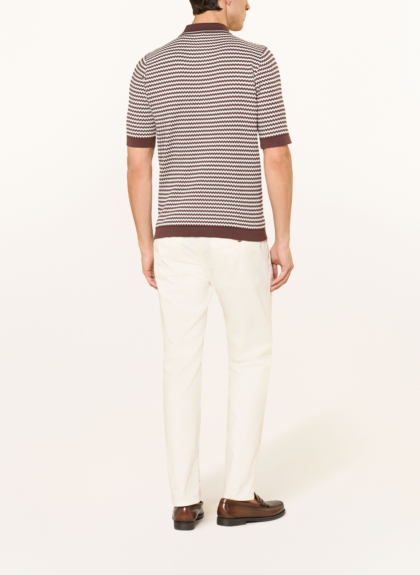 CINQUE Pletené polo tričko CIFLAVIEN: TMAVĚ HNĚDÁ / BÍLÁ