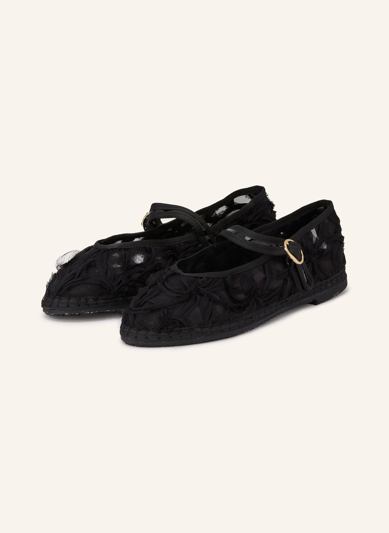 FLABELUS Mary Jane ballerina flats PIERRE LACE: BLACK