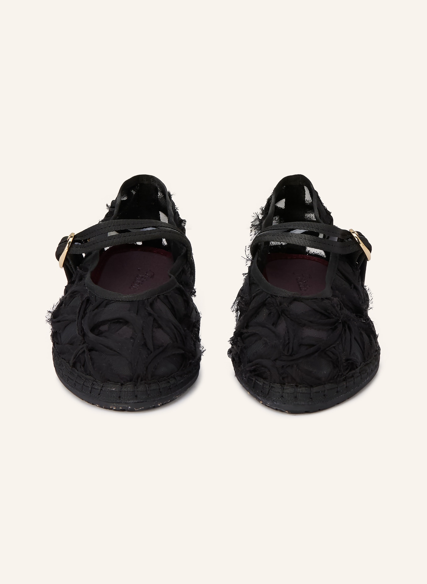 FLABELUS Mary Jane ballerina flats PIERRE LACE: BLACK