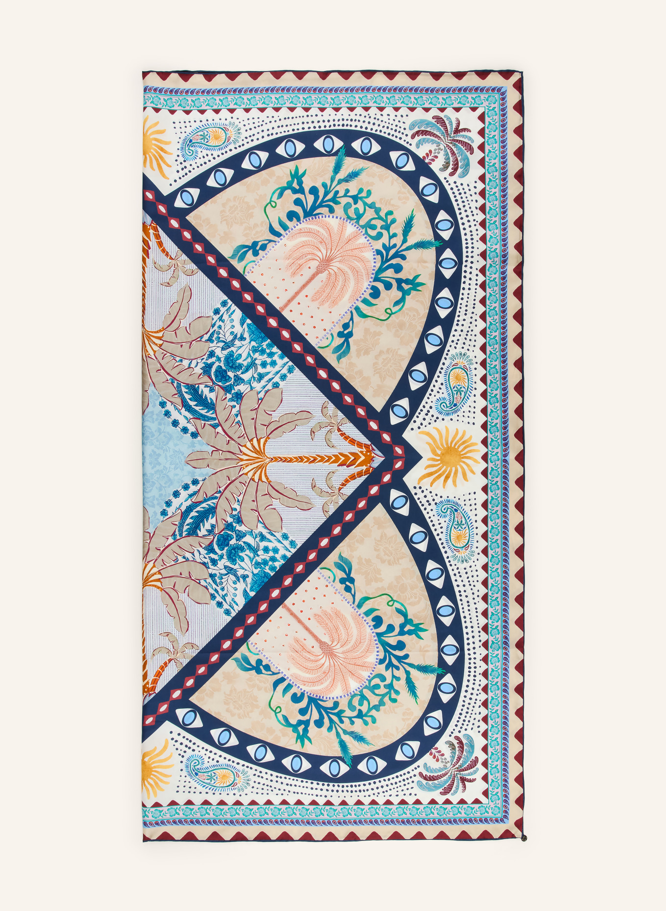 CODELLO silk scarf: DARK BLUE / BEIGE / DARK RED